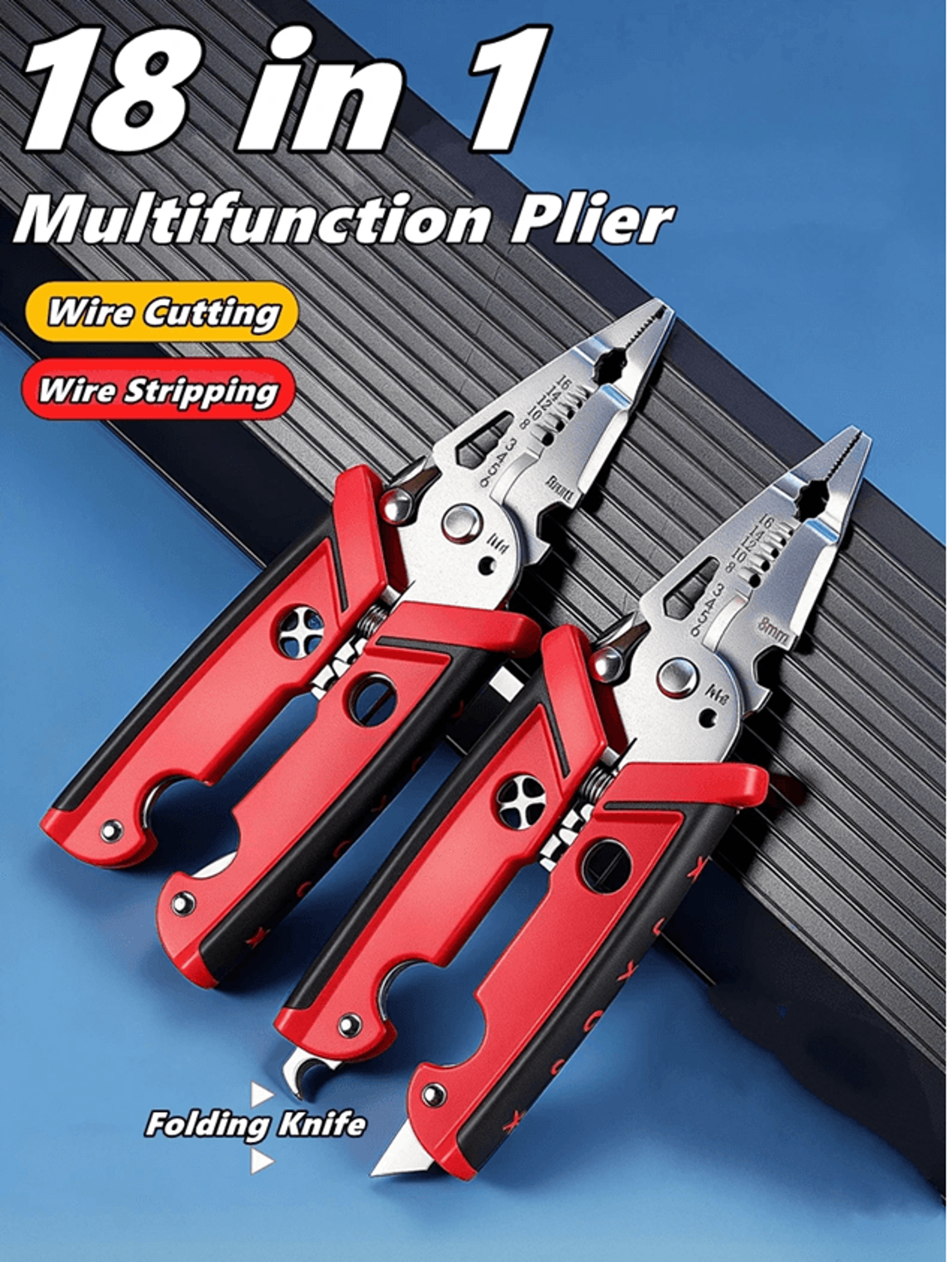 18 in 1 Electrician Pliers Multifunctional Wire Stripper Tool and Crimping Pliers