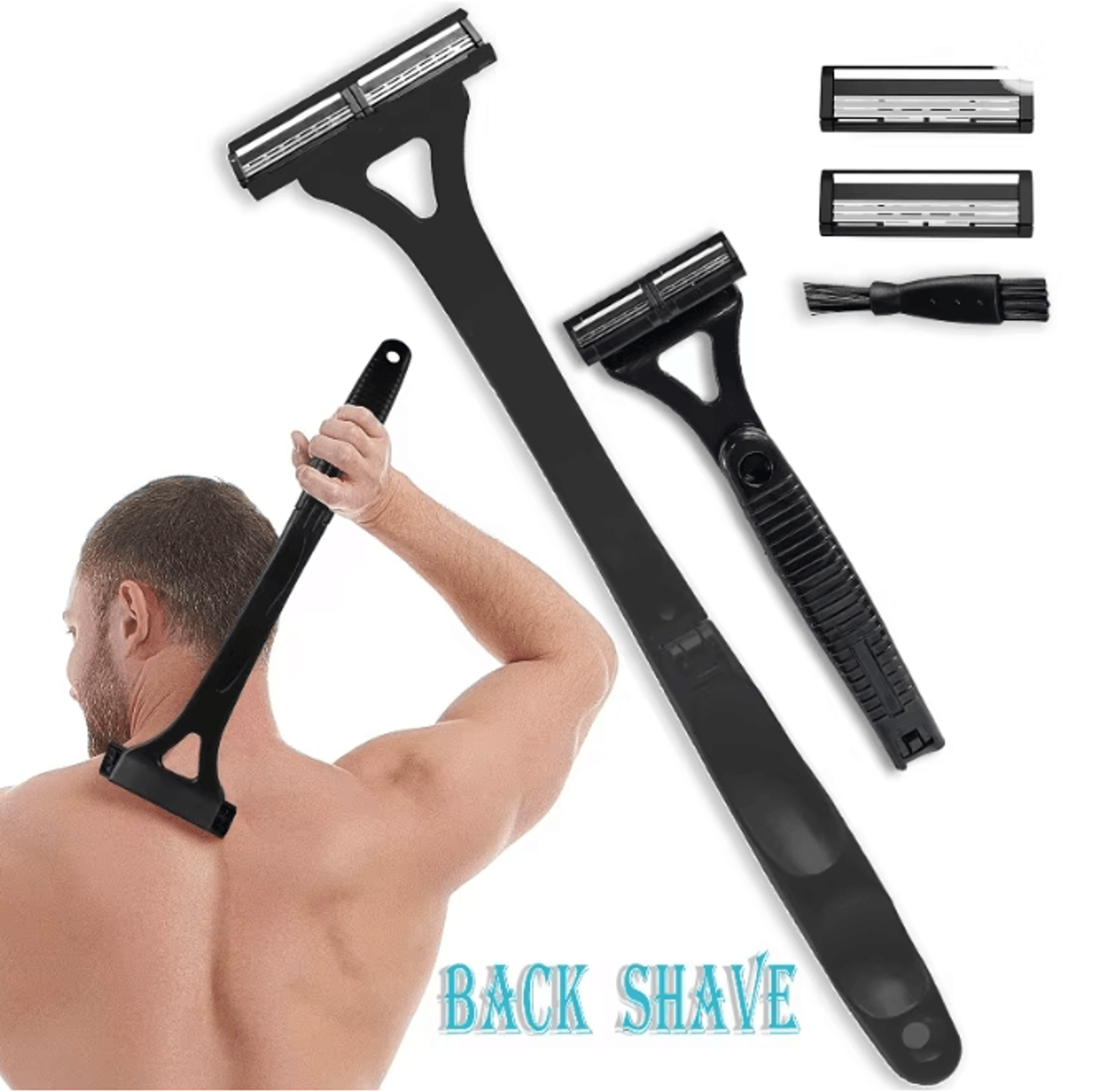 flexreach triple blade back shaver for men long handle body razor