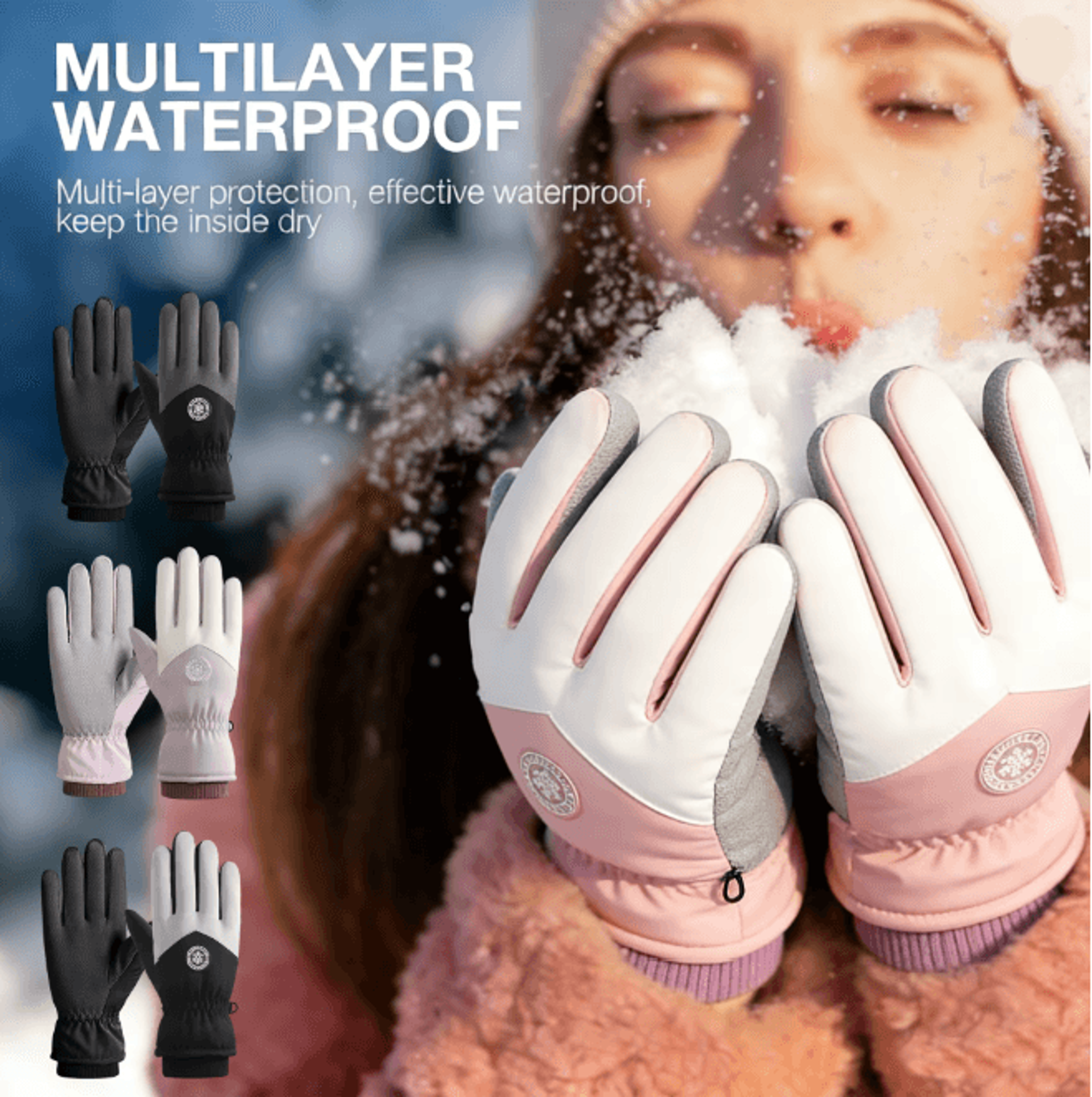 ThermaGrip Waterproof Winter Ski Gloves Touch Screen Thermal Gloves