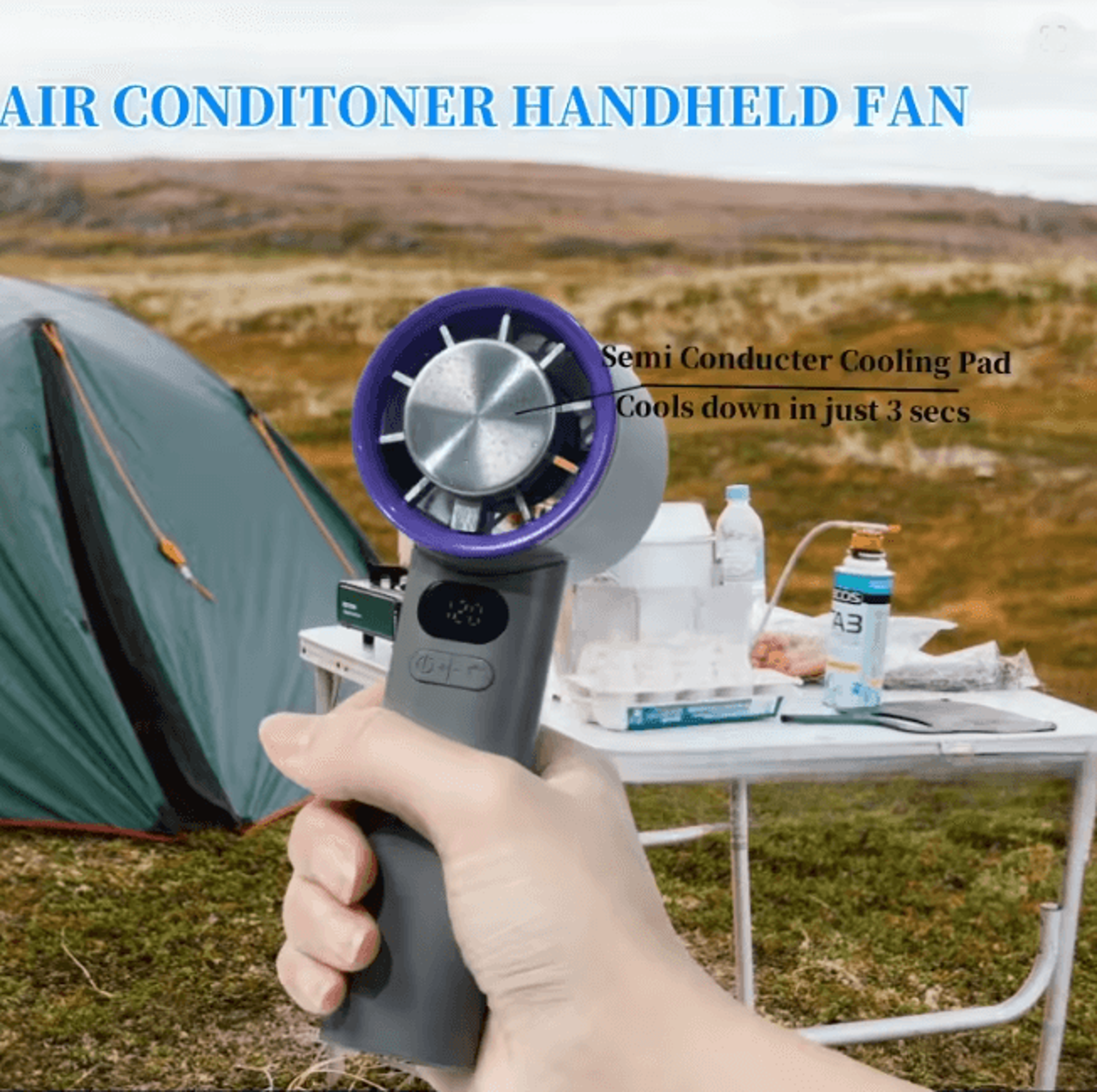 ArcticFlow Portable Cooling Fan with Digital Display and Ice Cooling Tech