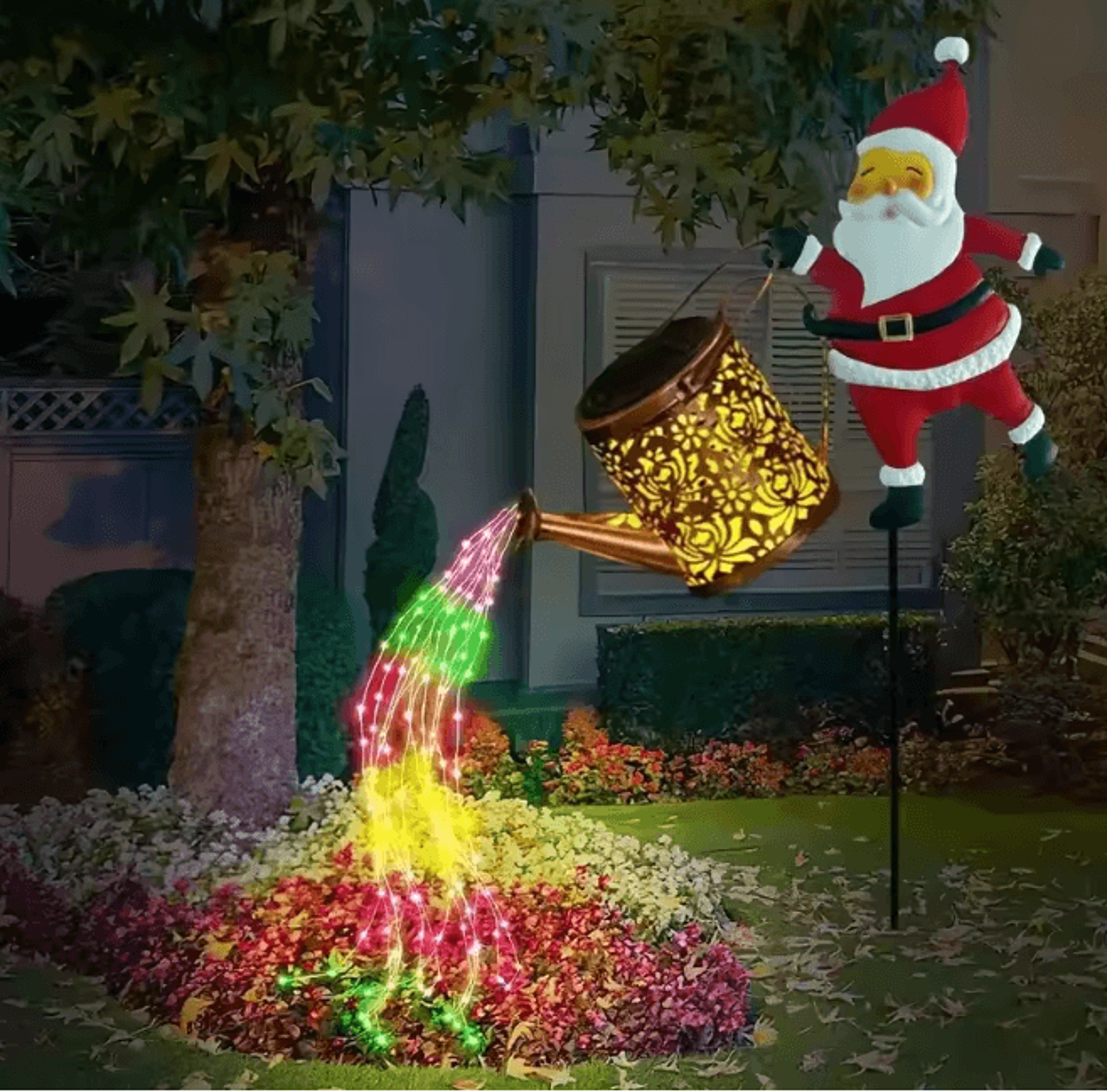 santa solar kettle garden light outdoor christmas led decor
