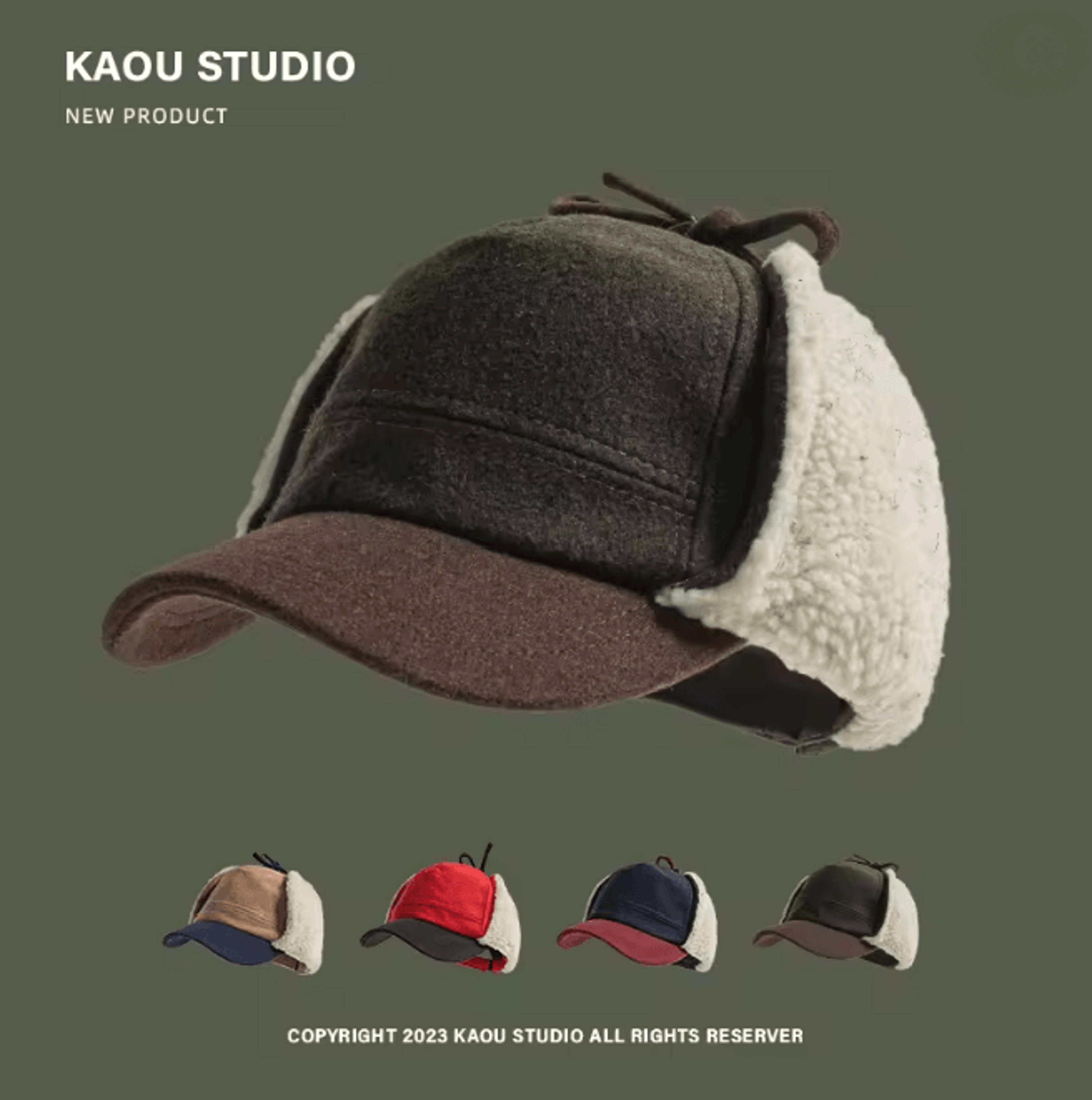 retro wool bomber hat with ear flaps plush thermal winter cap