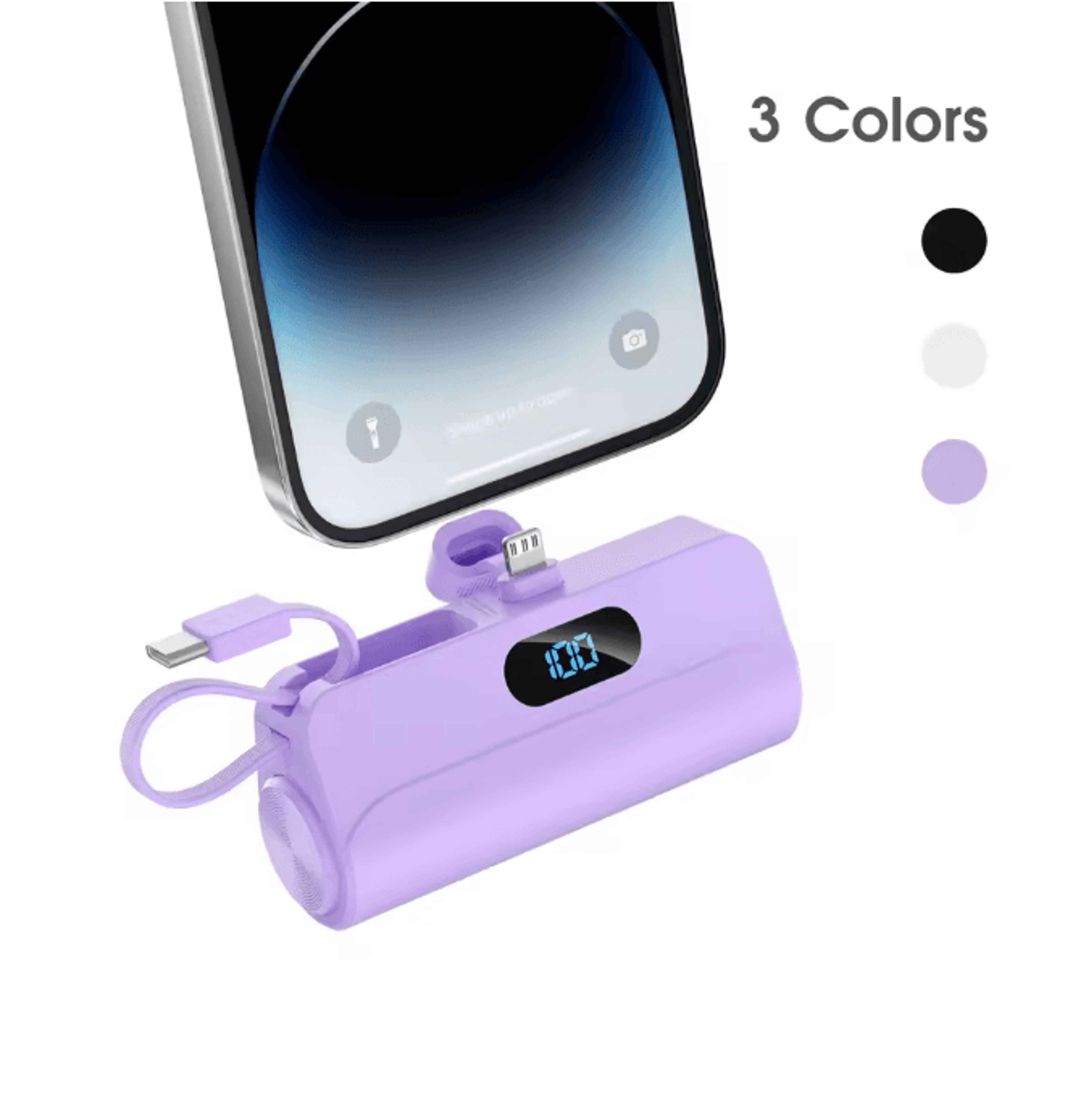 5000mah mini portable charger with built in cables and led display