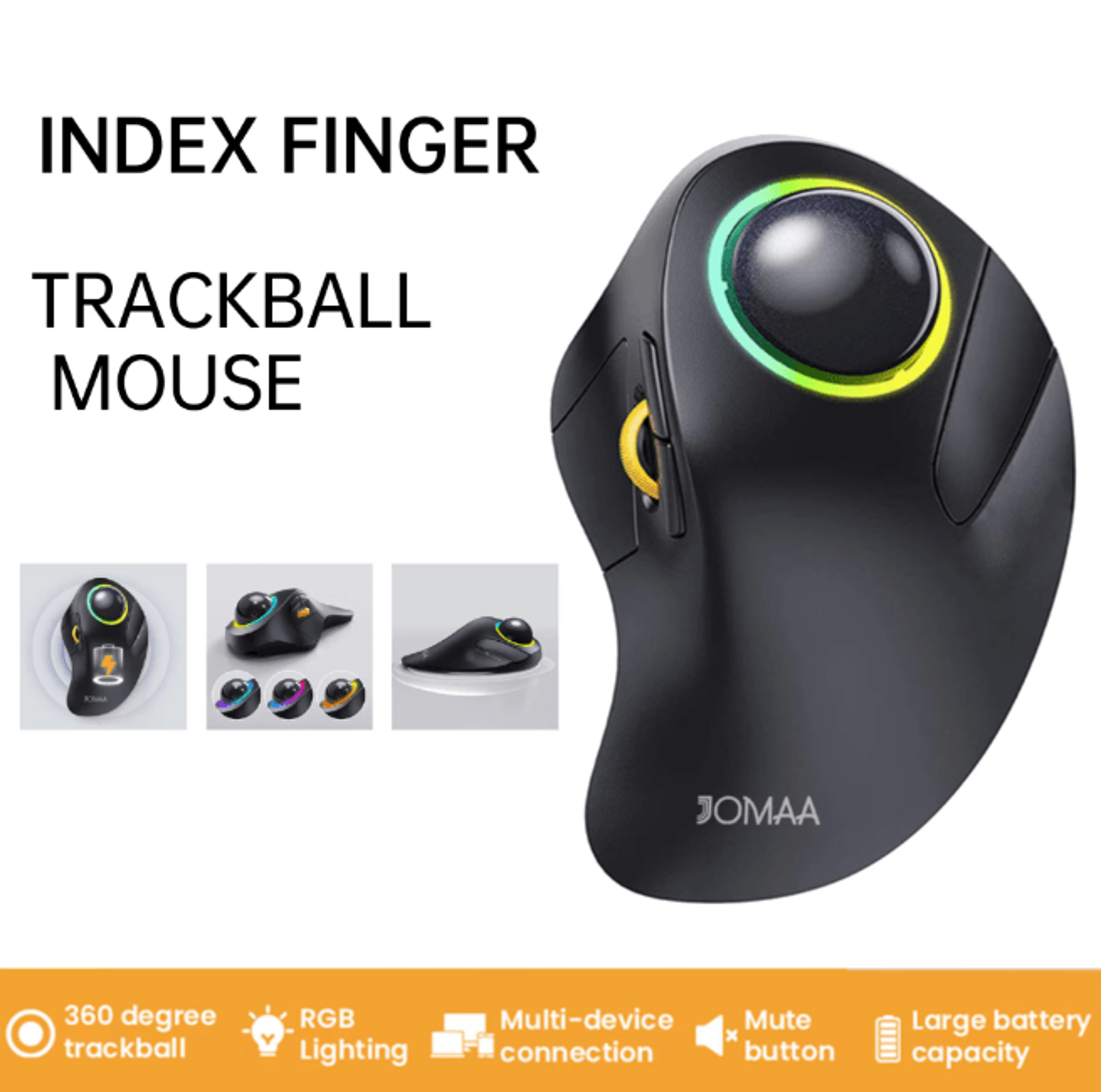rechargeable wireless trackball mouse ergonomic rgb rollerball for pc and laptop