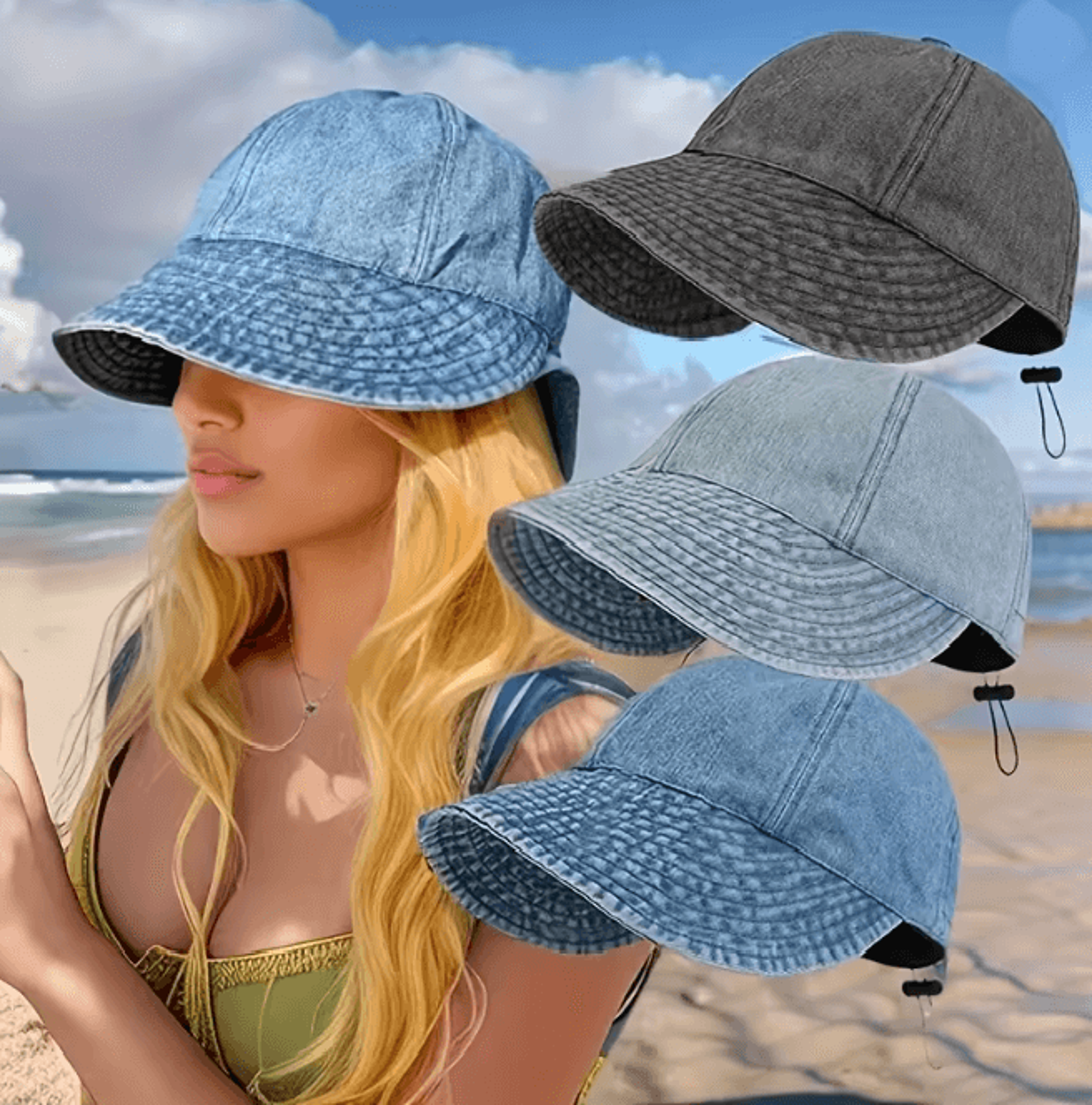 womens foldable wide brim sun hat with ponytail opening and uv protection