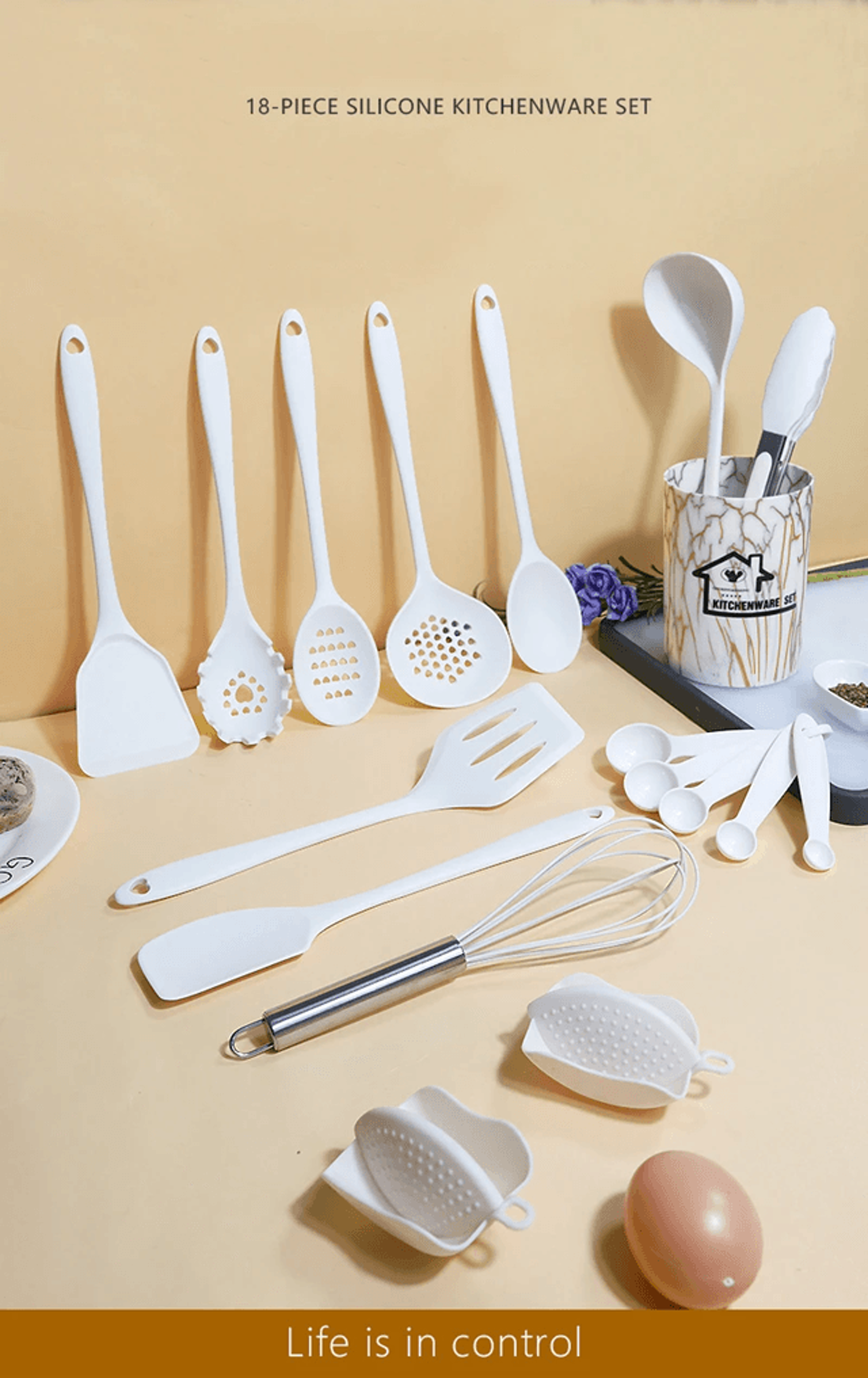 18 piece pink silicone kitchen utensils set non stick cooking tools