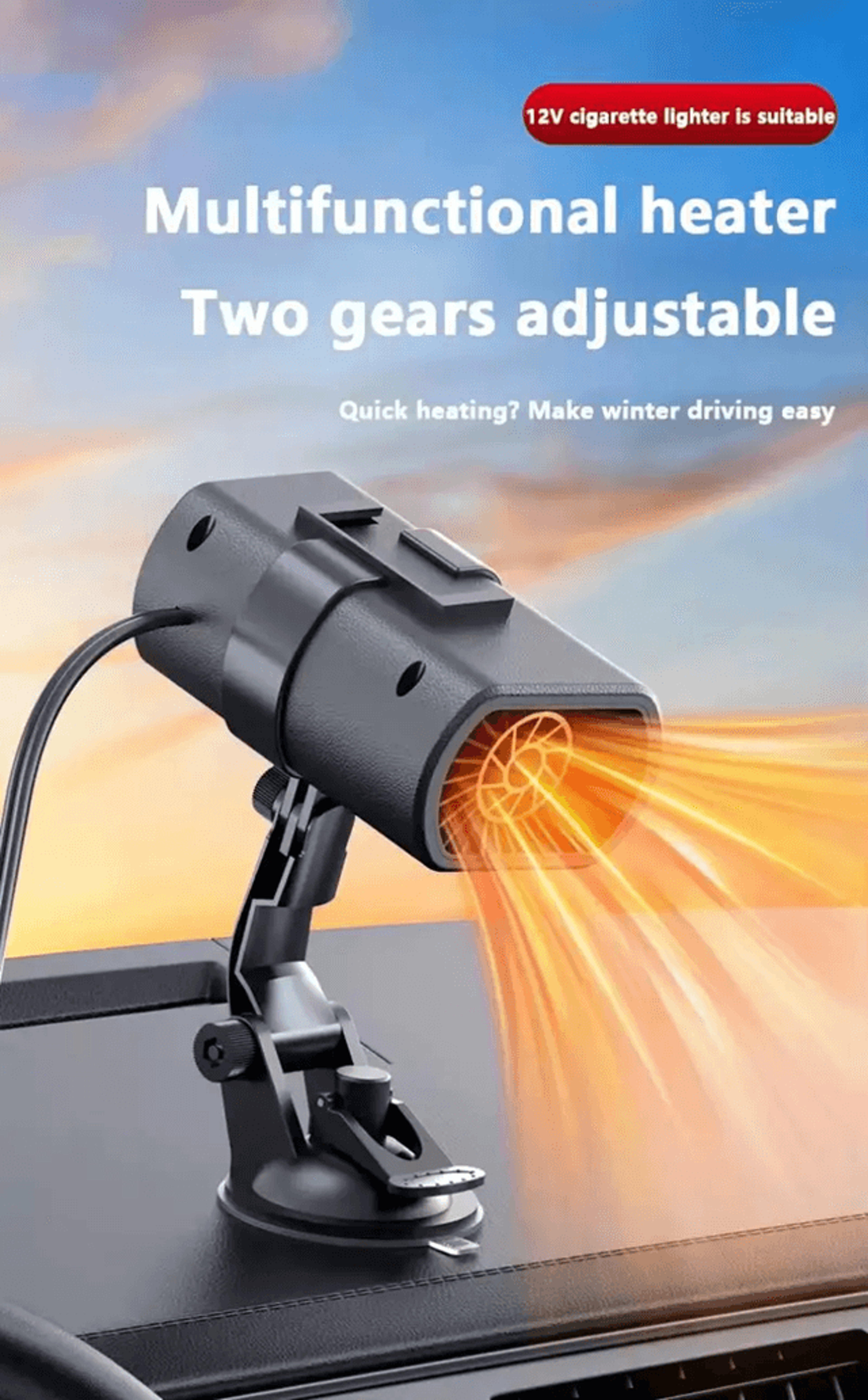 HeatDrive Portable Car Heater 12V Windshield Defroster Fan