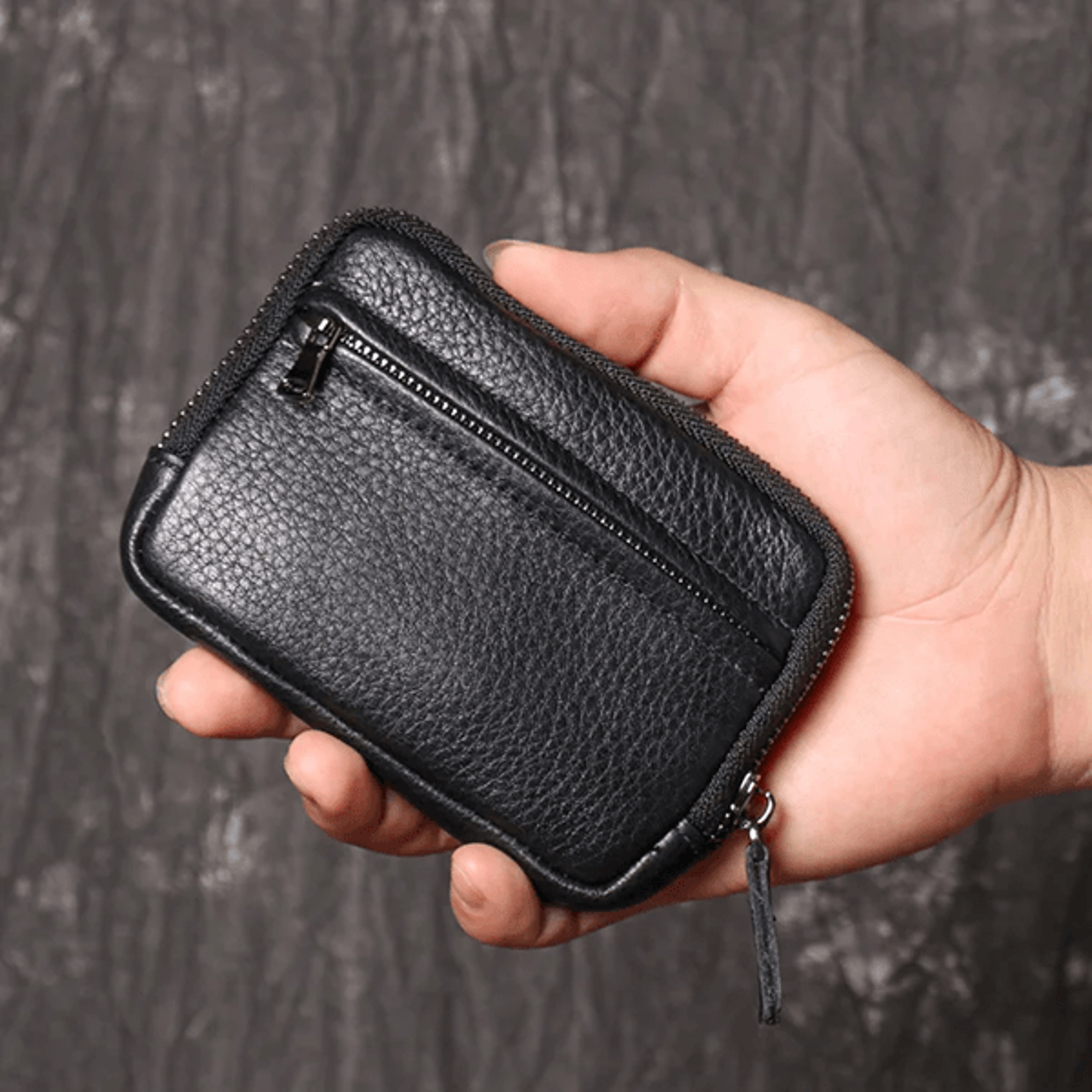 genuine leather mini zipper wallet coin purse and key holder