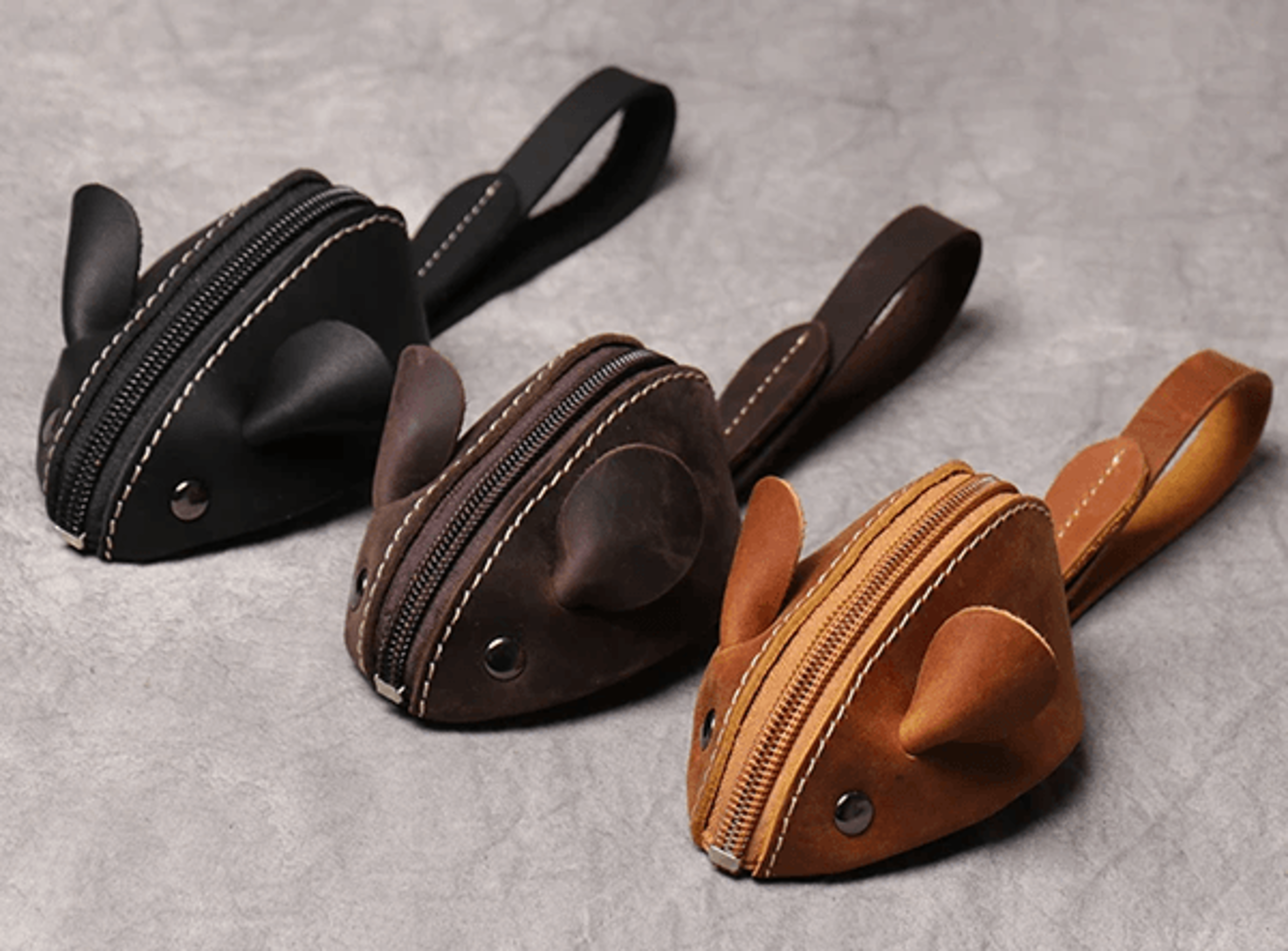 cute mouse leather coin purse mini zipper wallet and key holder
