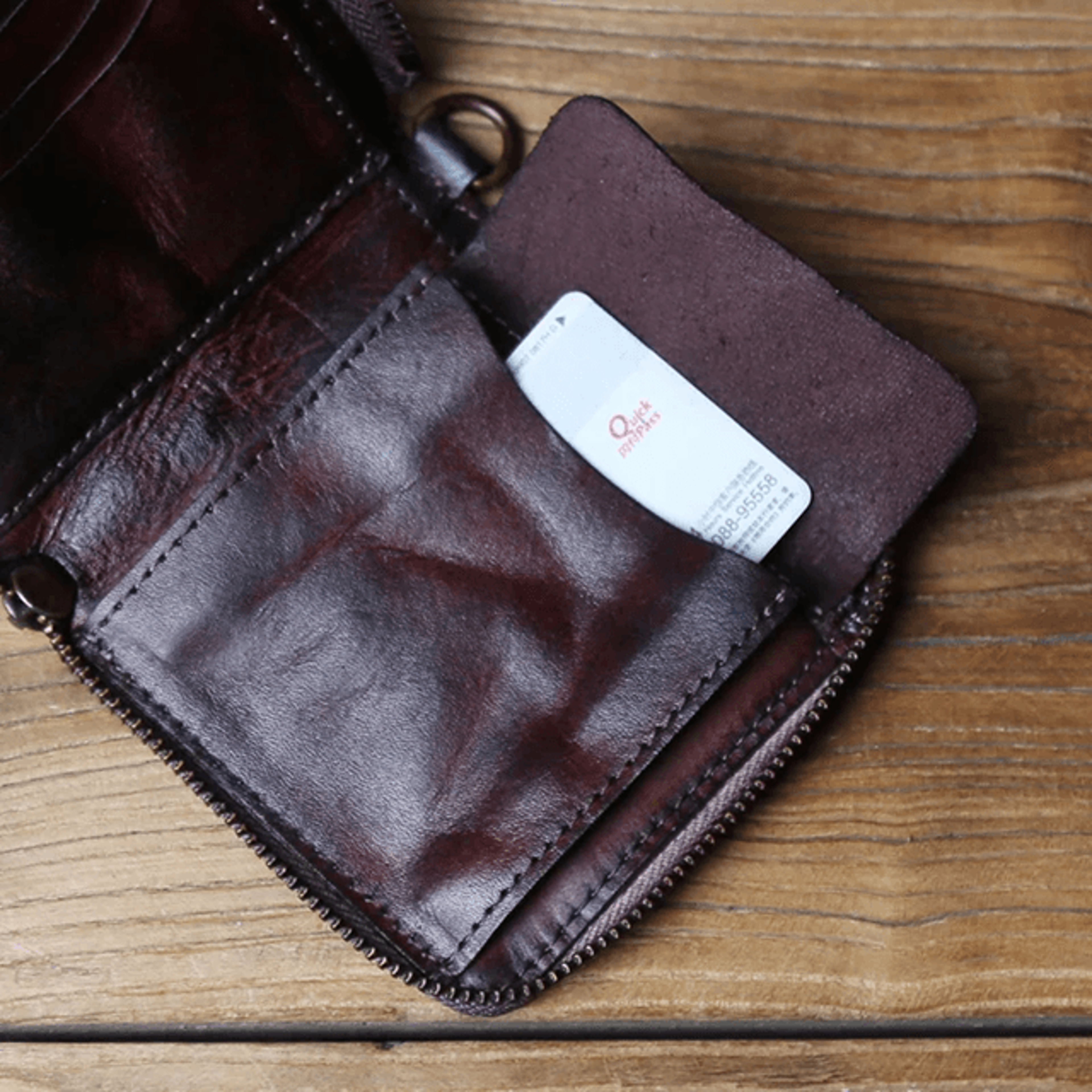 Retro Genuine Leather Coin Purse Wallet with Card Holder and Zipper