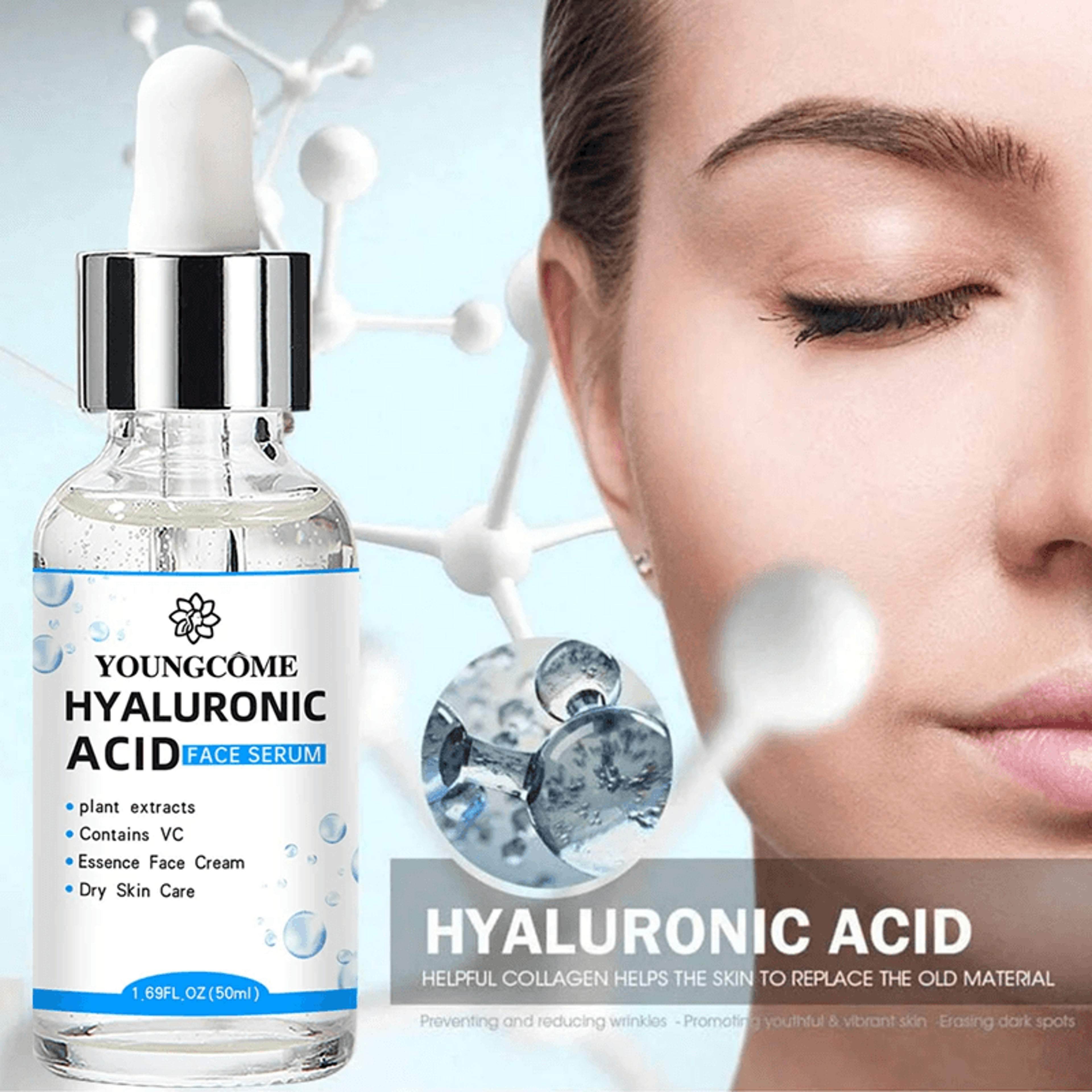 HydraGlow Hyaluronic Acid Facial Essence Deep Moisture Korean Skin Care Serum
