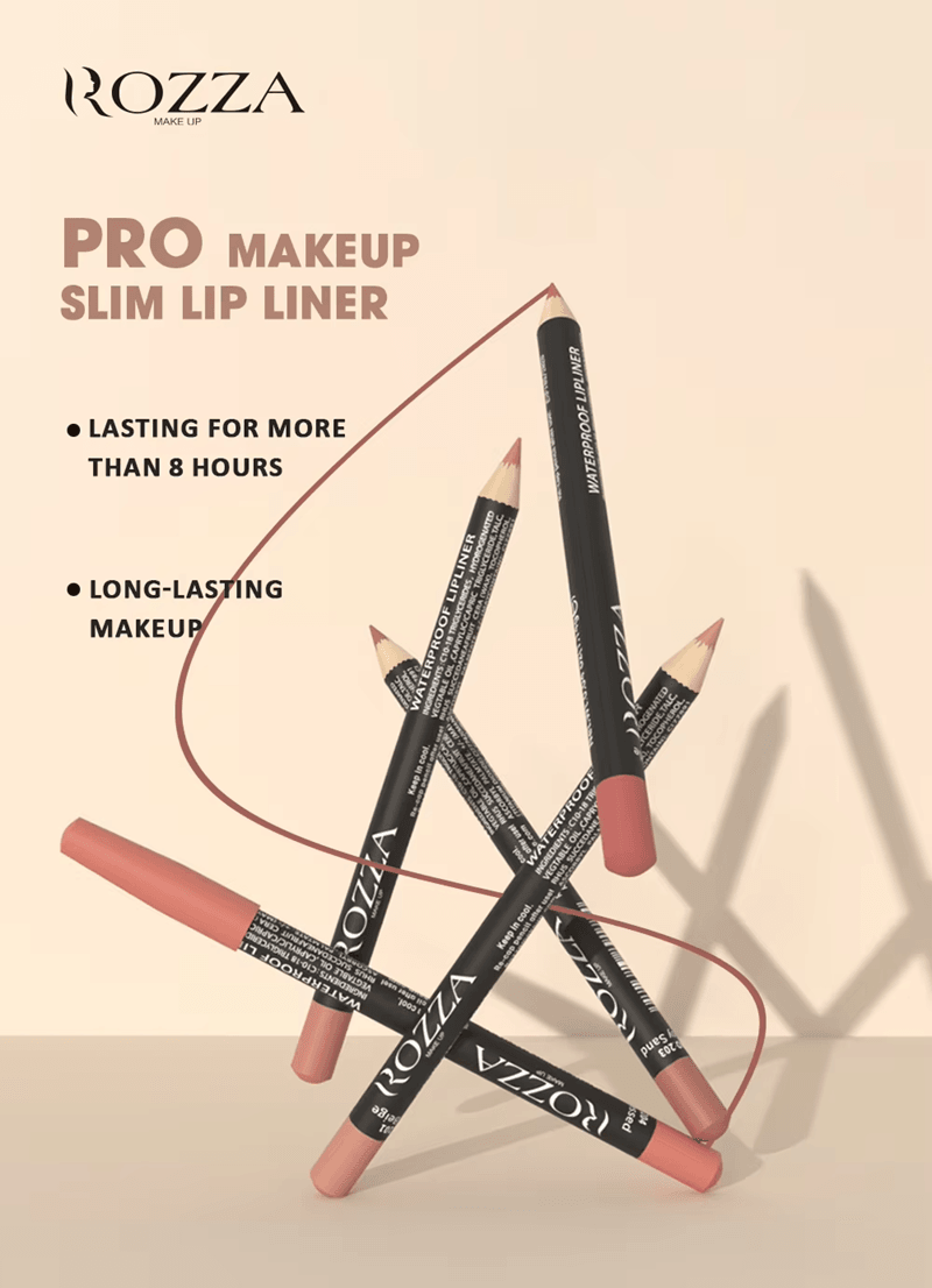 Rozza Waterproof Lip Liner Pencil Set Matte Precision Lip Definer Kit