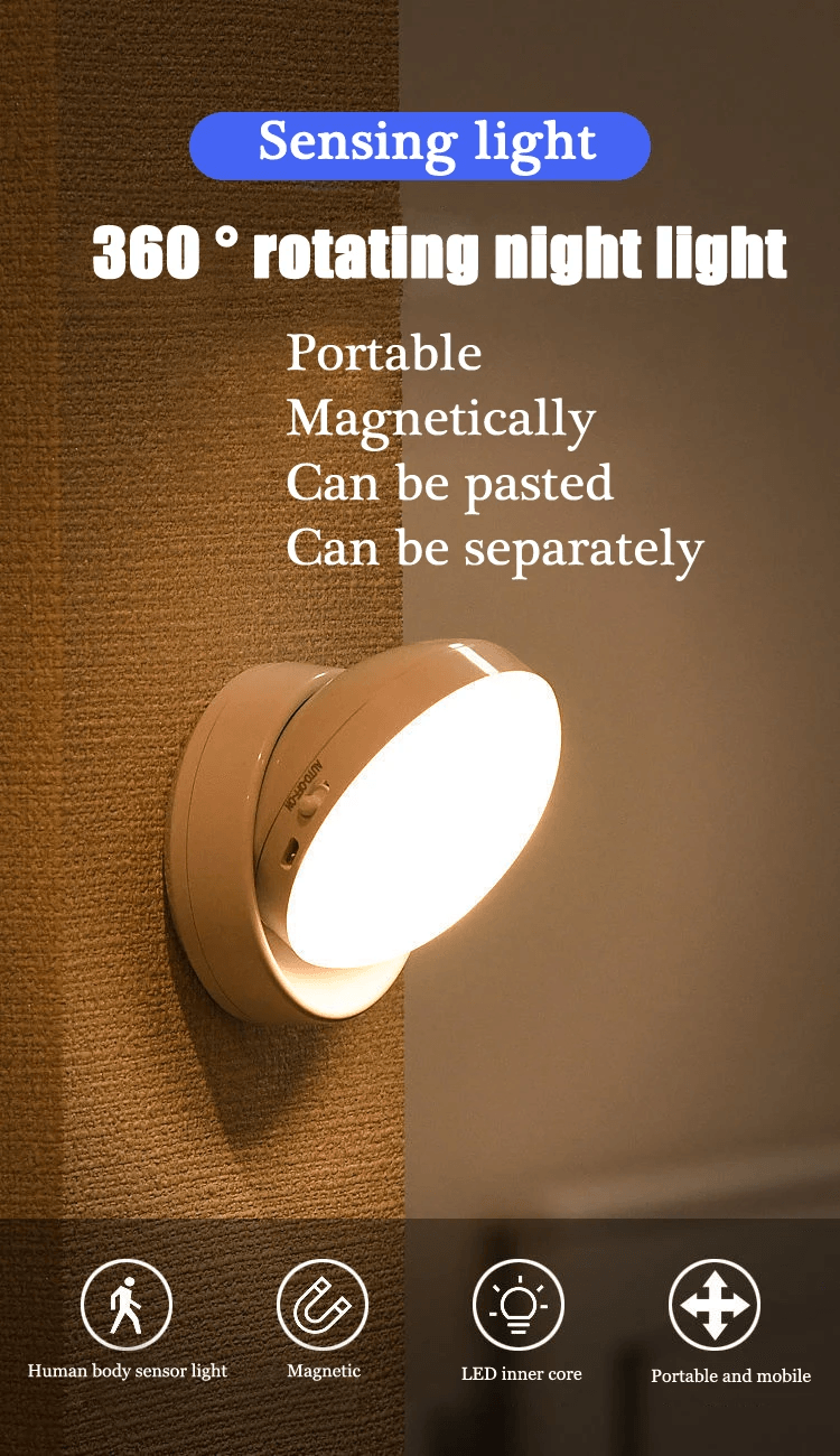 usb rechargeable motion sensor led night light for bedroom and hallway