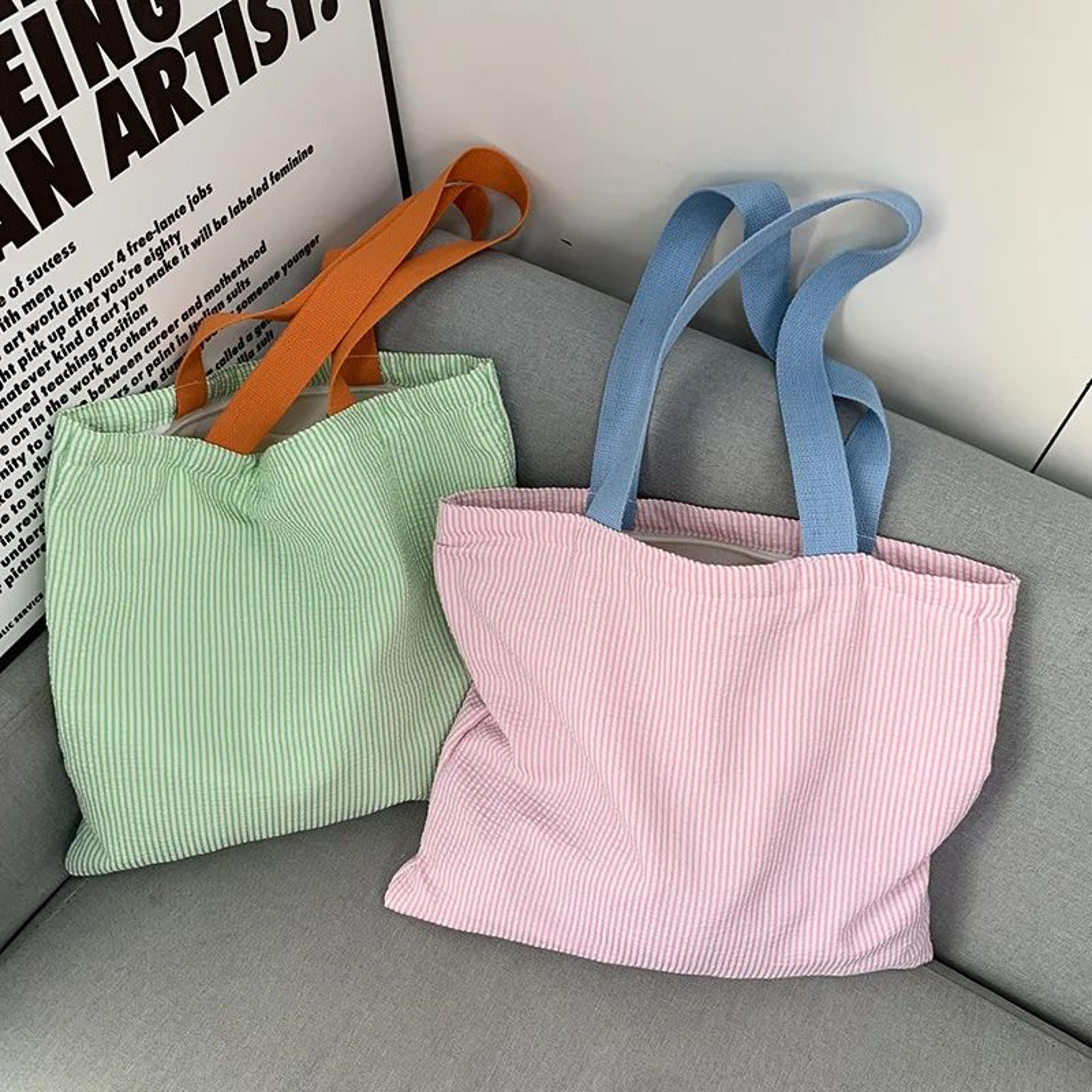 striped canvas tote bag for women large capacity college and commuter shoulder bag