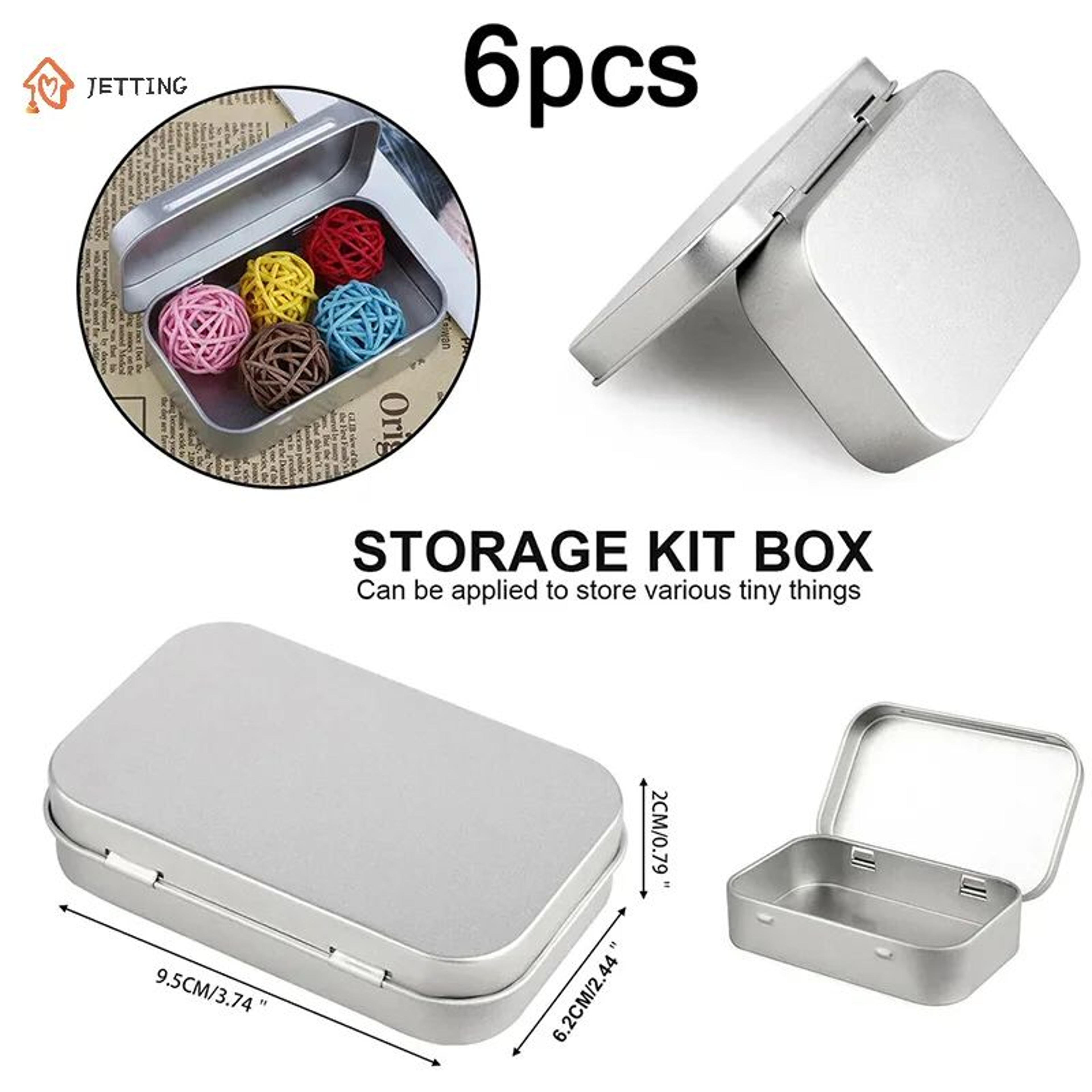 metal mini storage tin boxes with hinged lids small organizer containers 6 pack