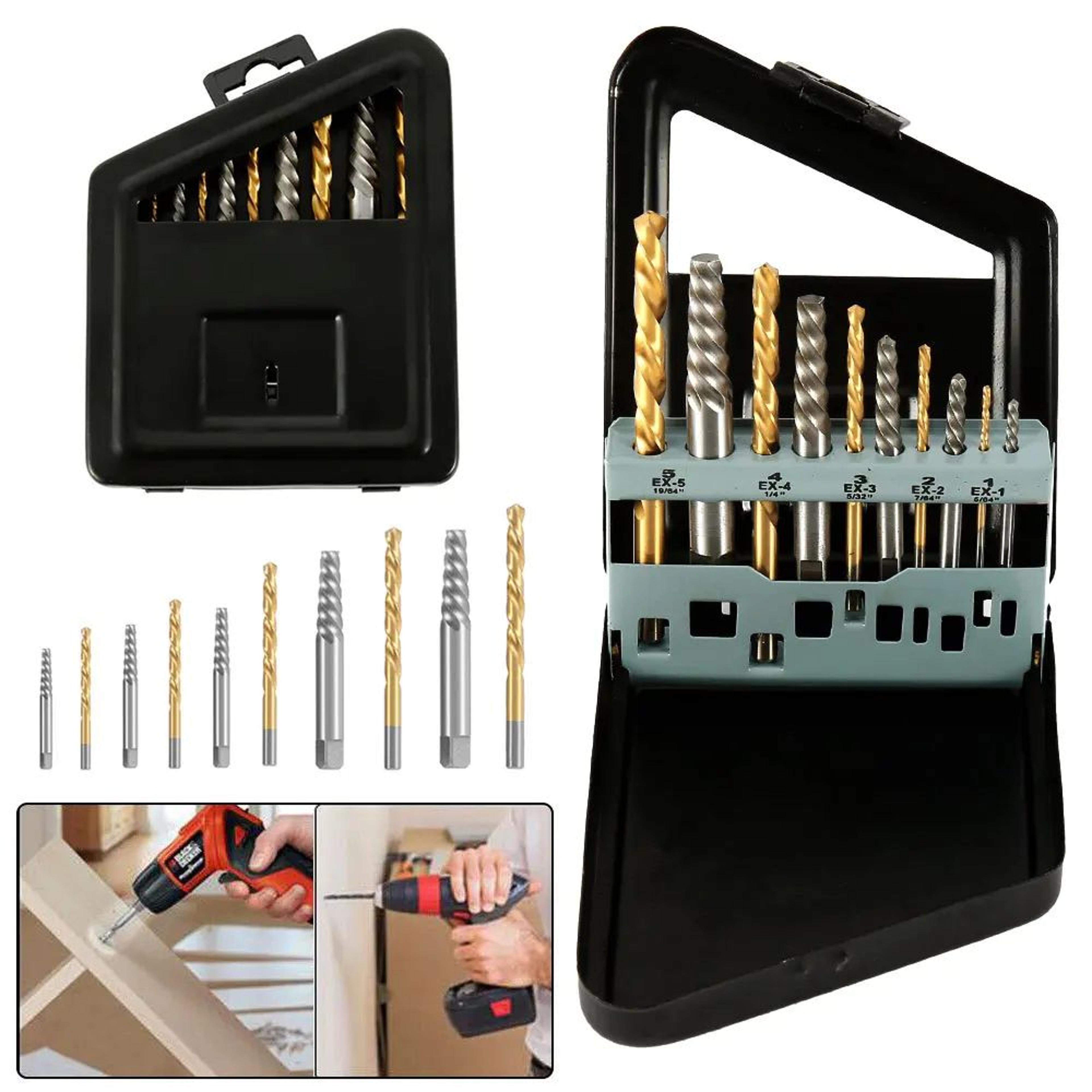 cobalt left hand drill bit and screw extractor set for broken bolts removal