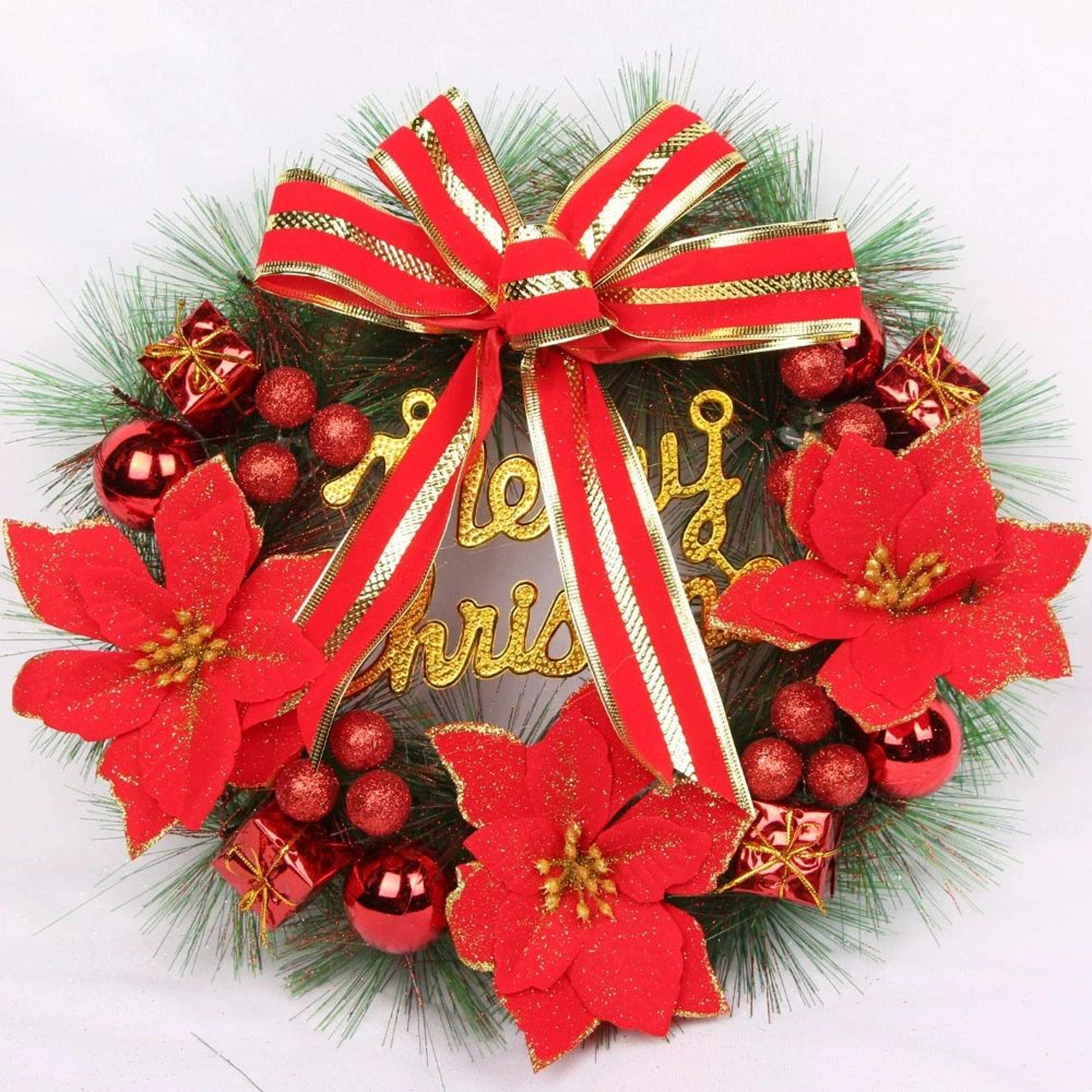 pink christmas pine wreath door hanging holiday decoration
