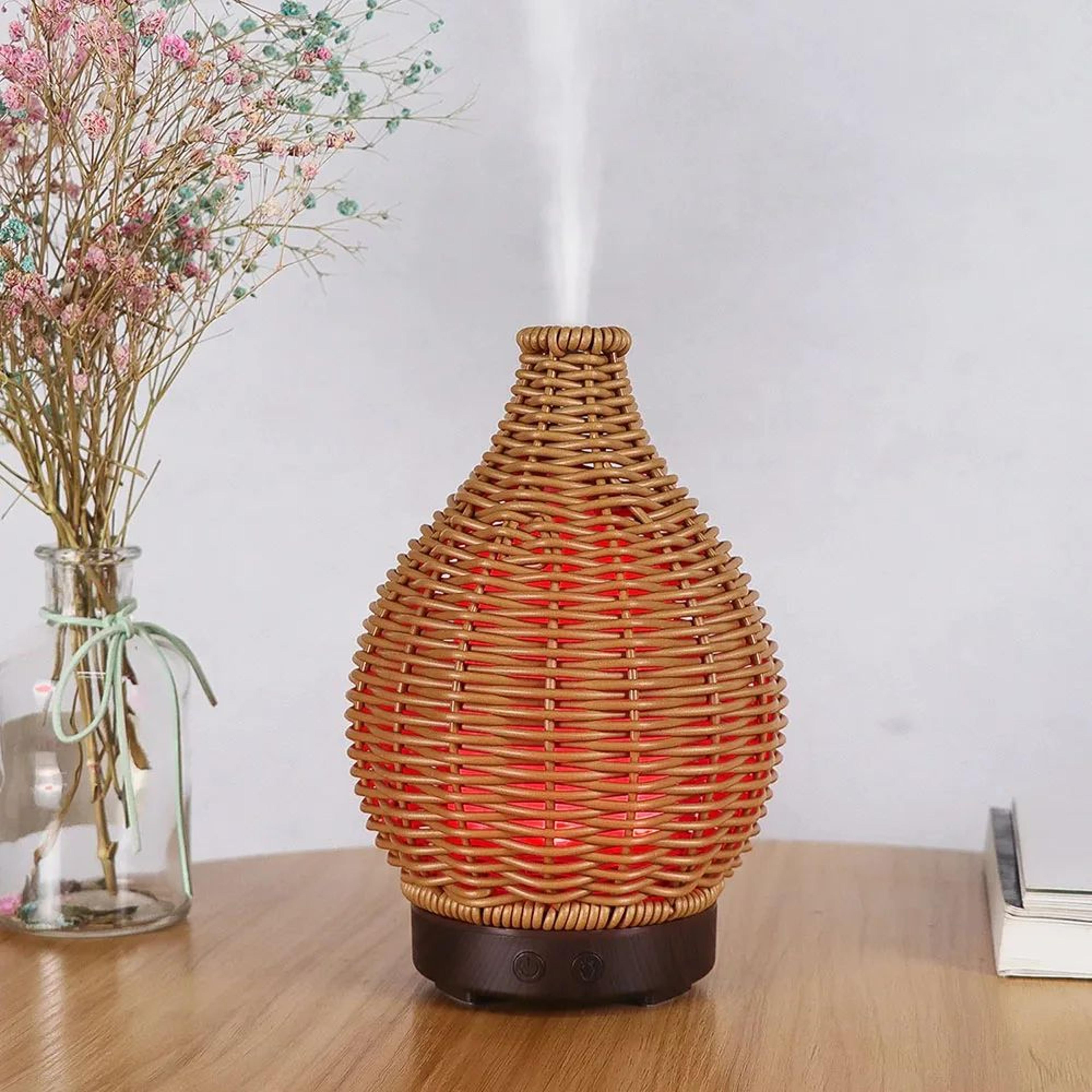 wood grain vase air humidifier with aromatherapy and led light