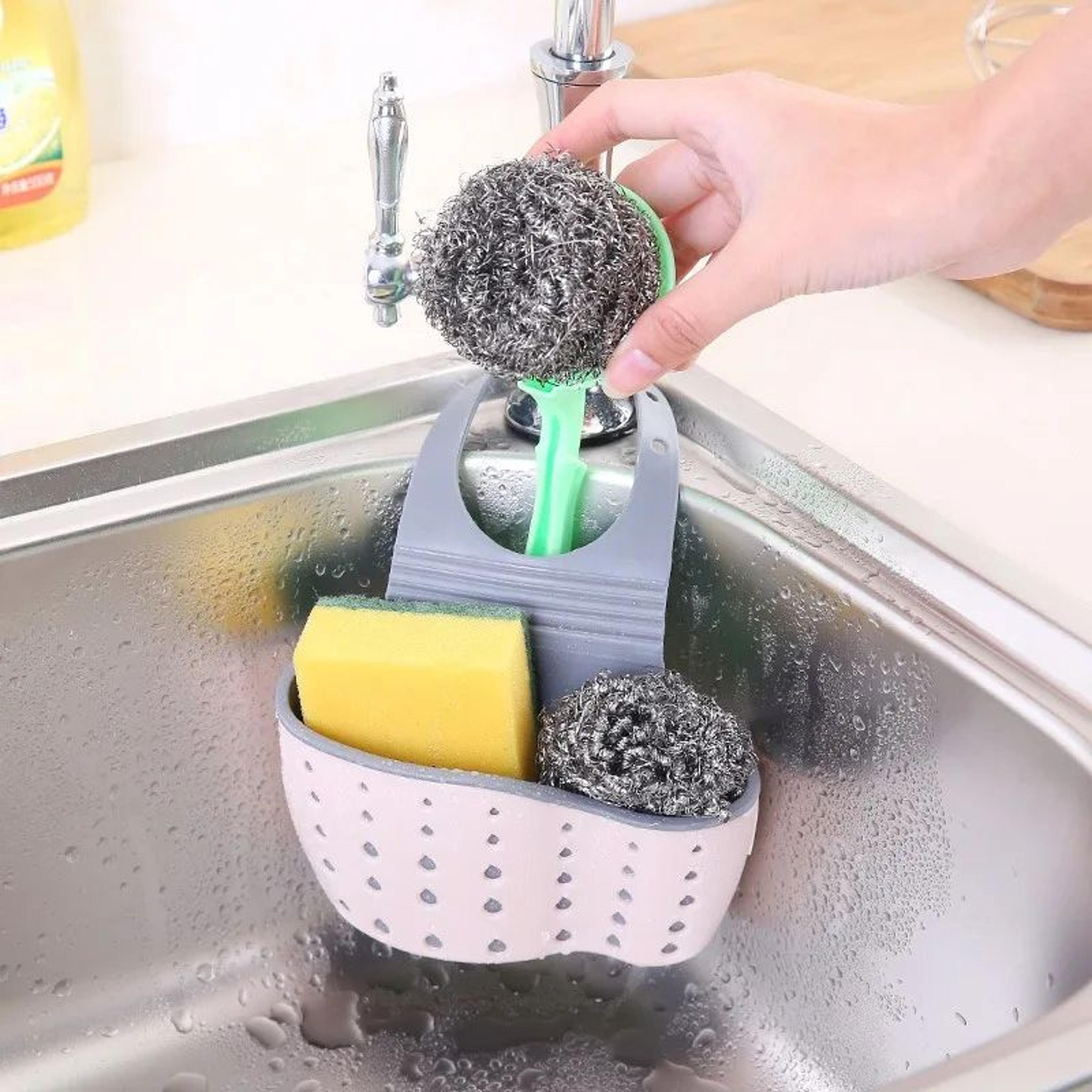 kitchen sink drain basket holder adjustable sponge storage hanging organizer