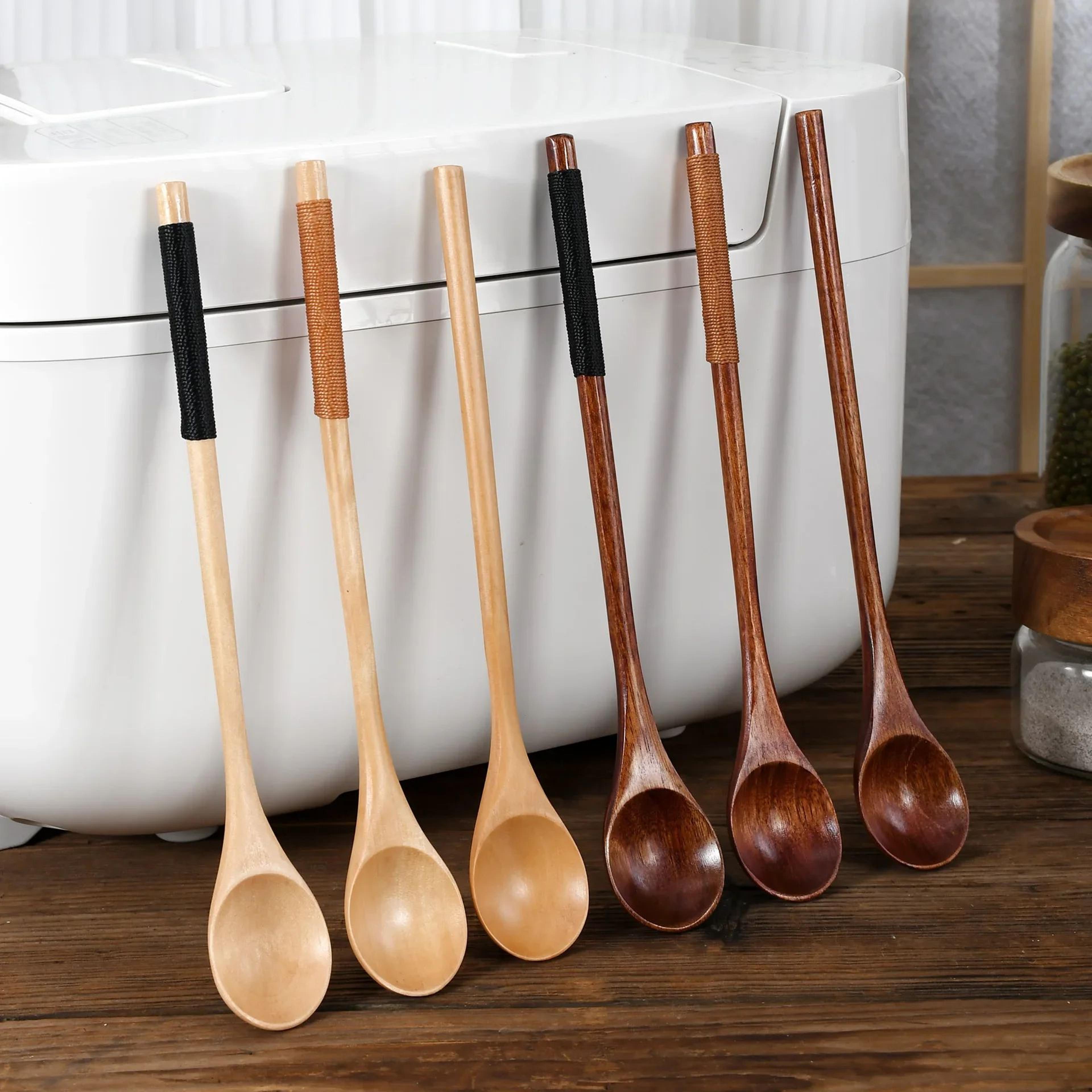 wooden tea spoon set natural coffee spoon long handle dessert spoon