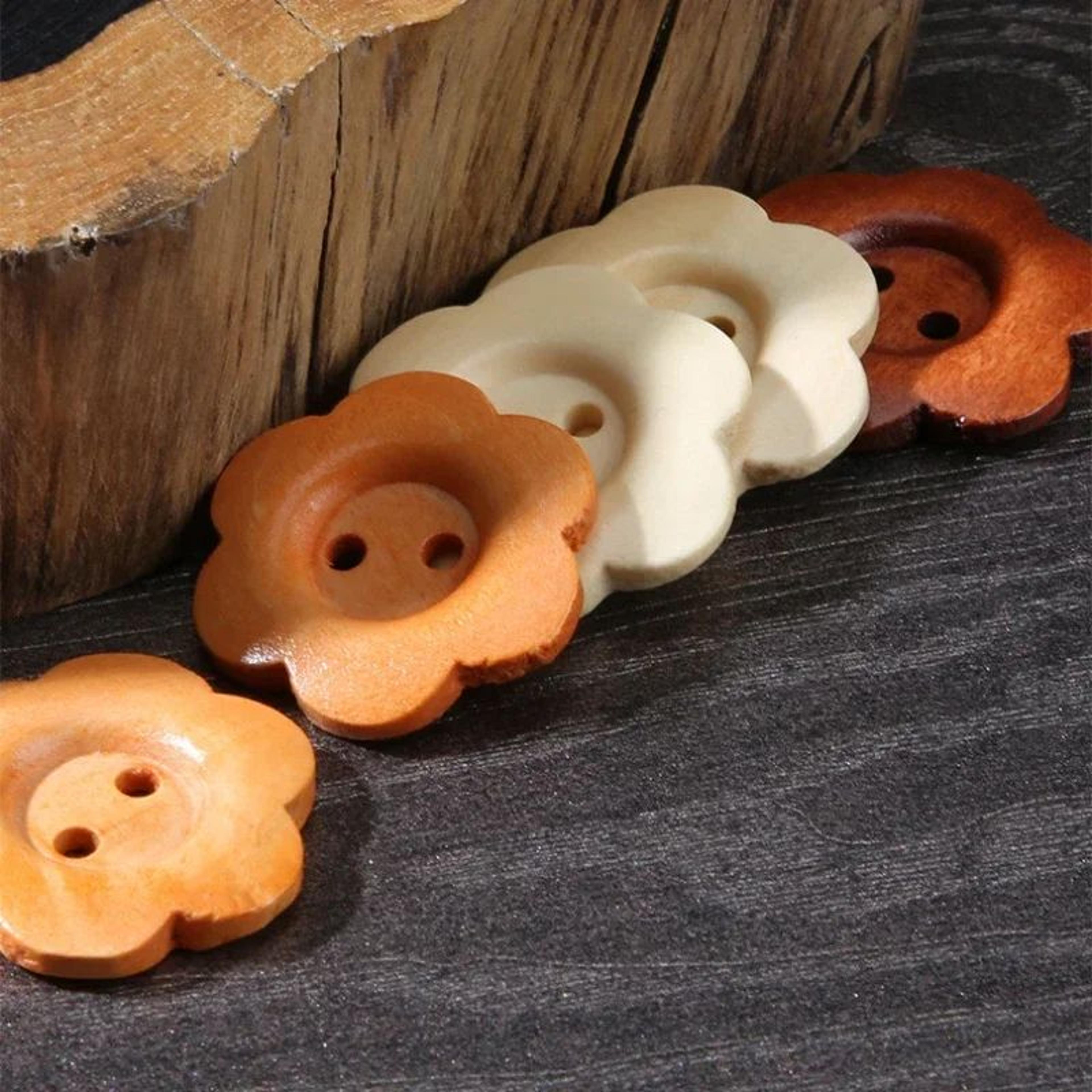 wooden flower buttons set decorative sewing buttons for clothing crafts