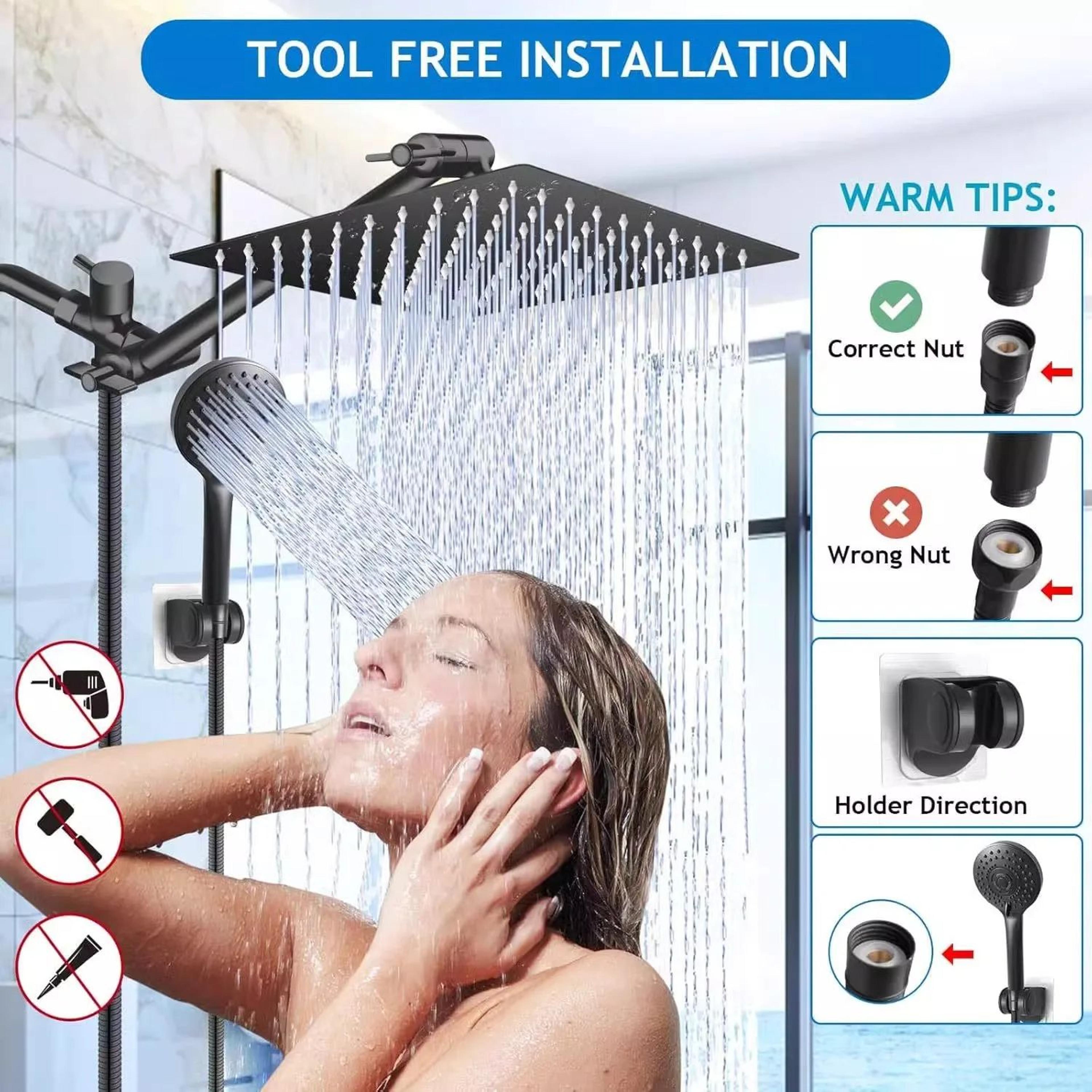 stainless steel rainfall shower head set with handheld 5 mode adjustable