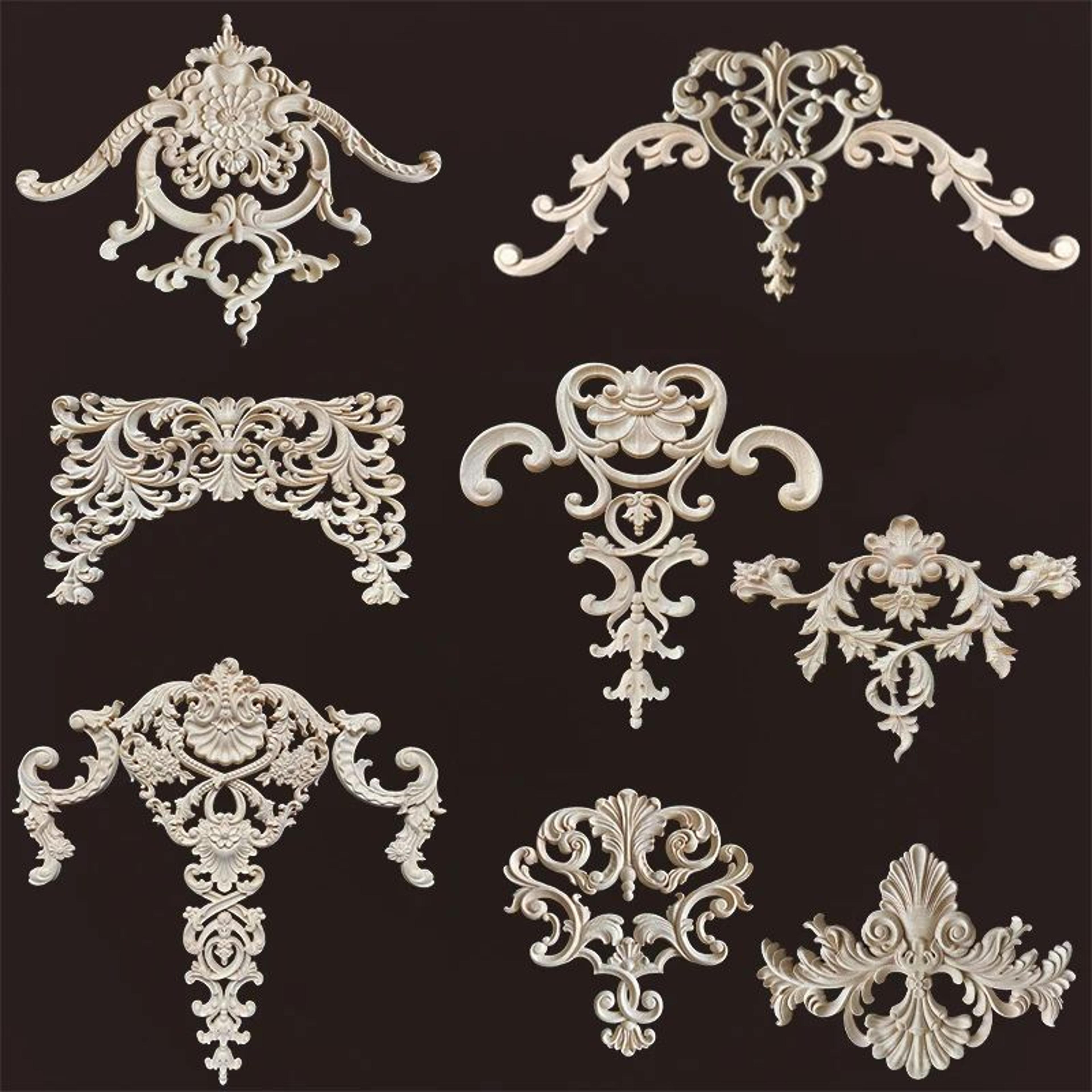 Premium Vintage Wood Corner Appliques Decorative Furniture Onlays Floral Accent Set