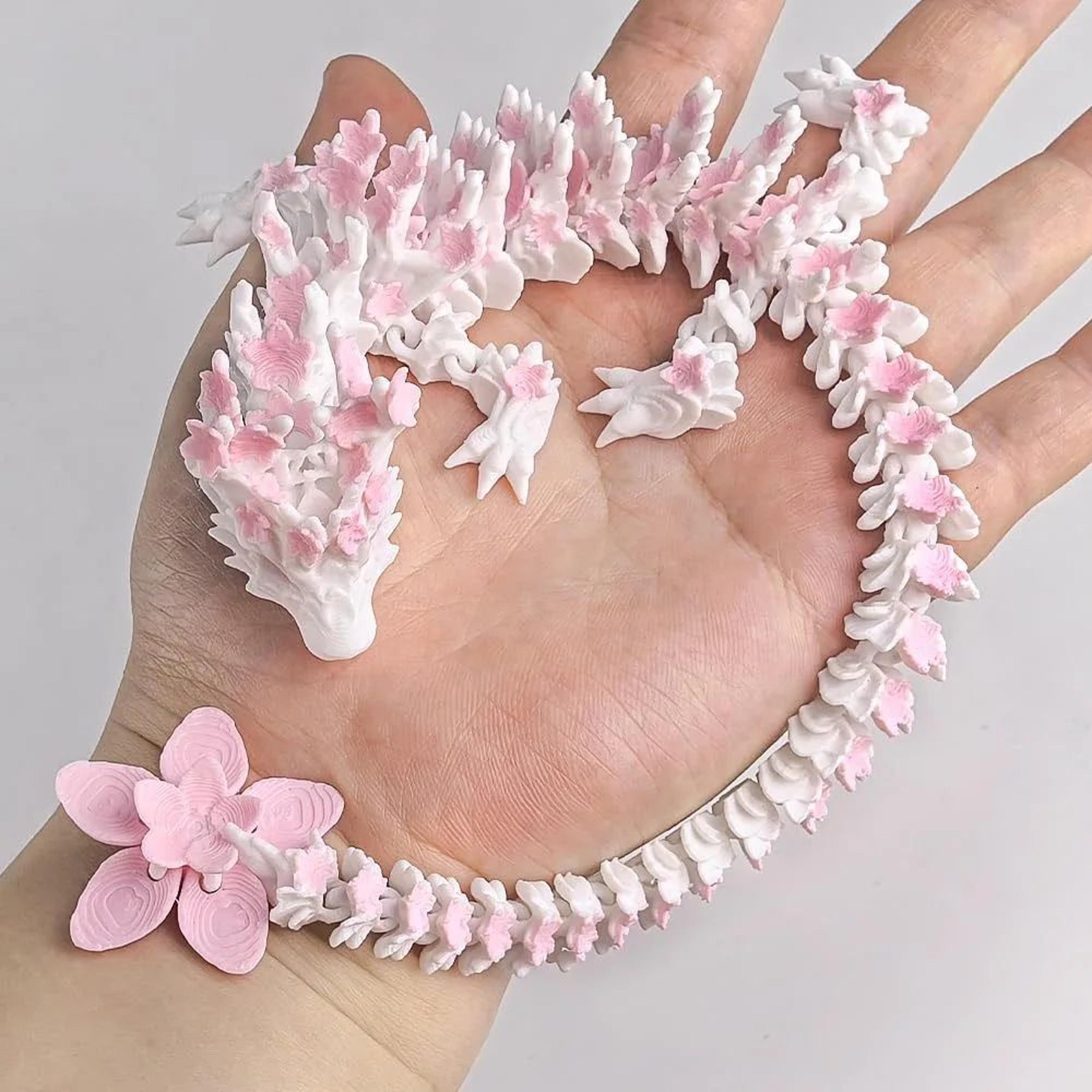 3d printed dragon figurine movable articulated desk decor with cherry blossom design