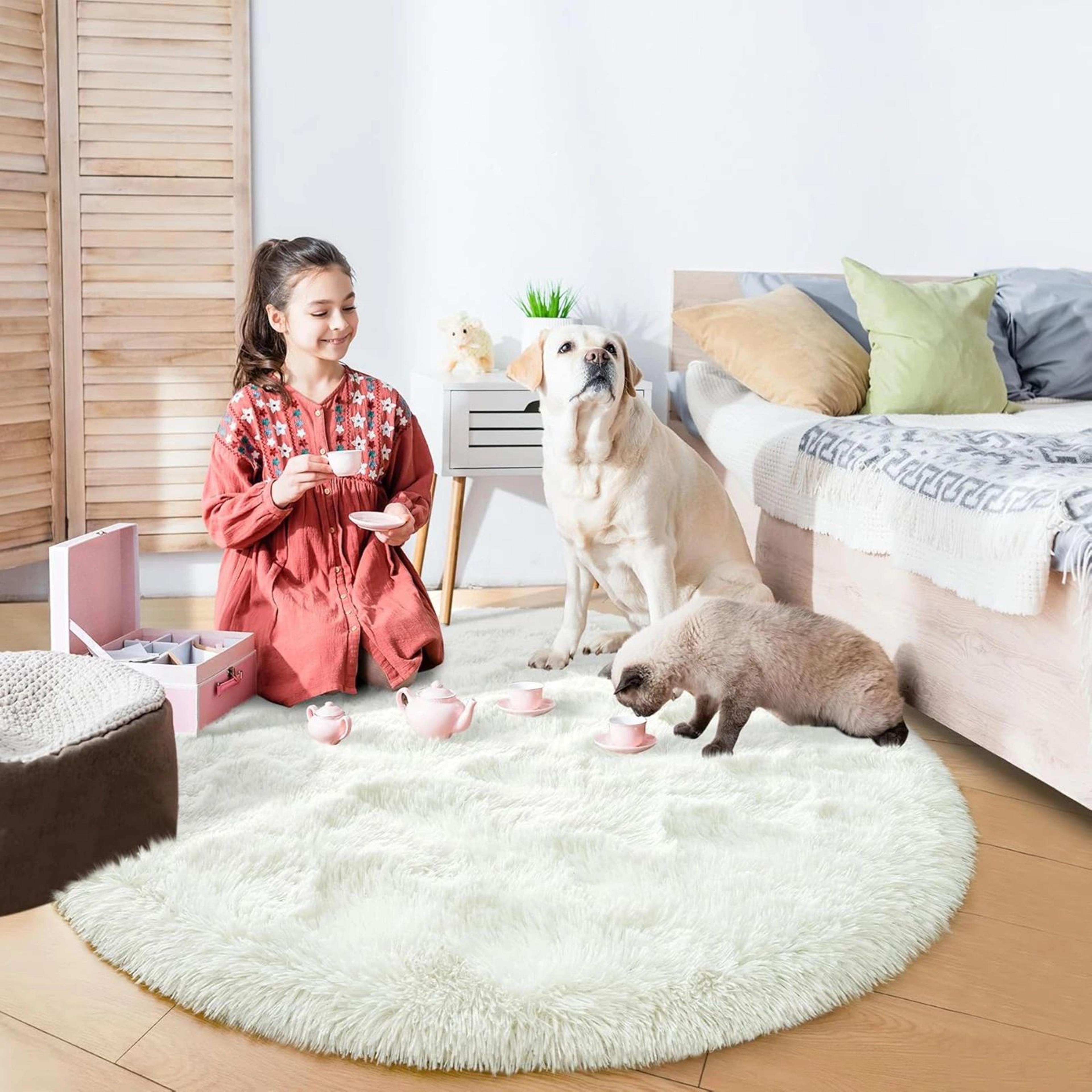fluffy round rug soft shaggy carpet for bedroom and living room