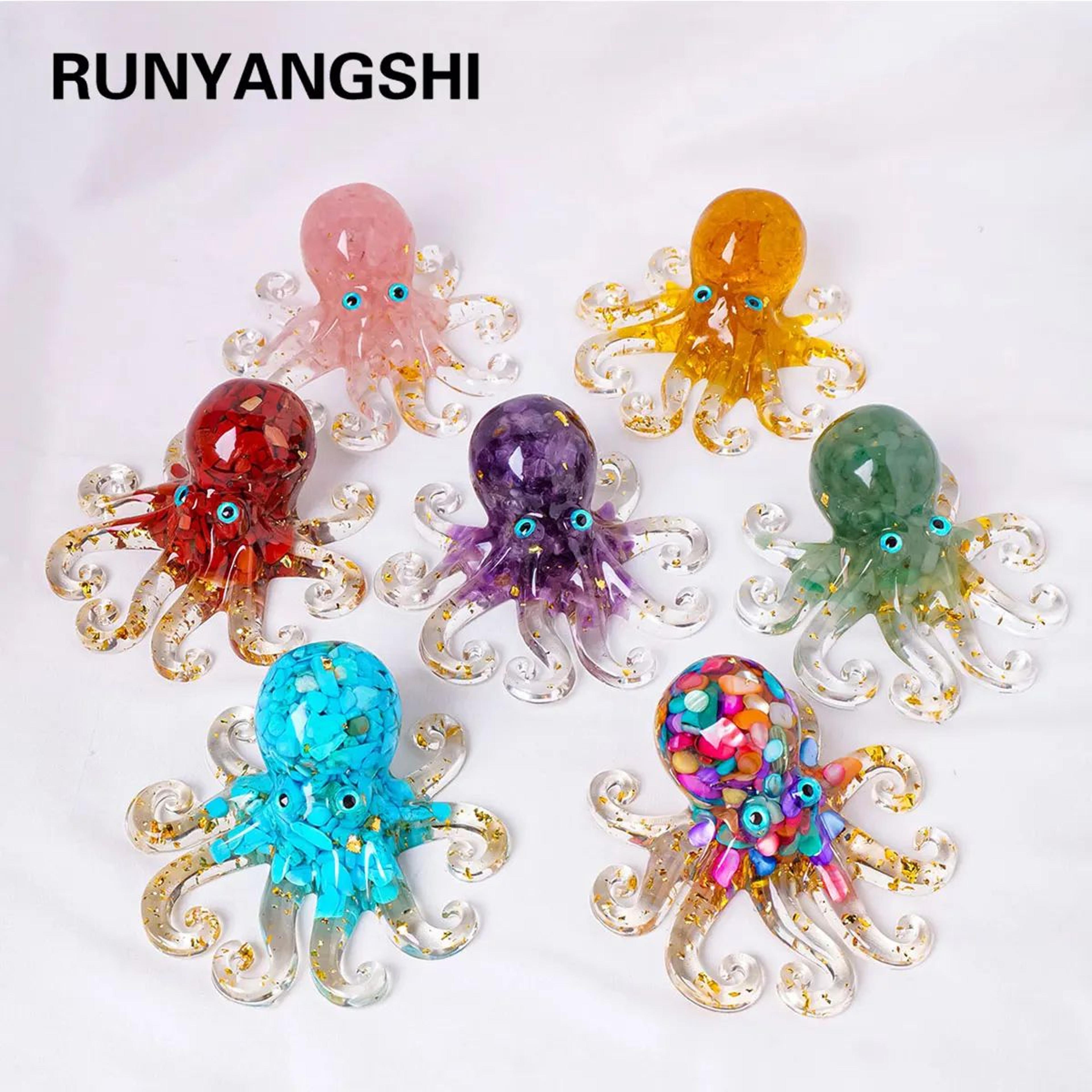 natural crystal octopus statue decorative resin sculpture reiki stone desk ornament