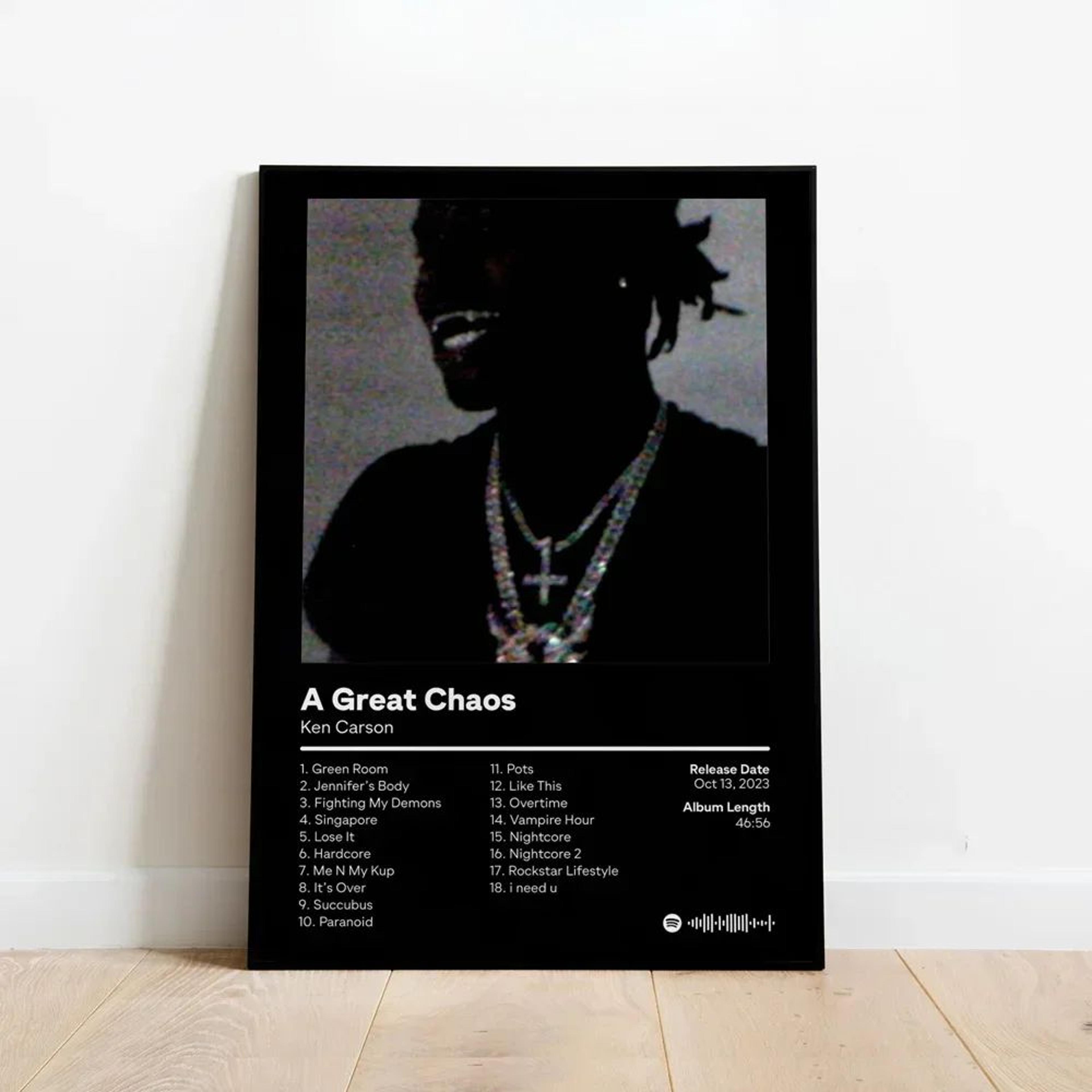 ken carson a great chaos canvas poster hip hop album wall art decor