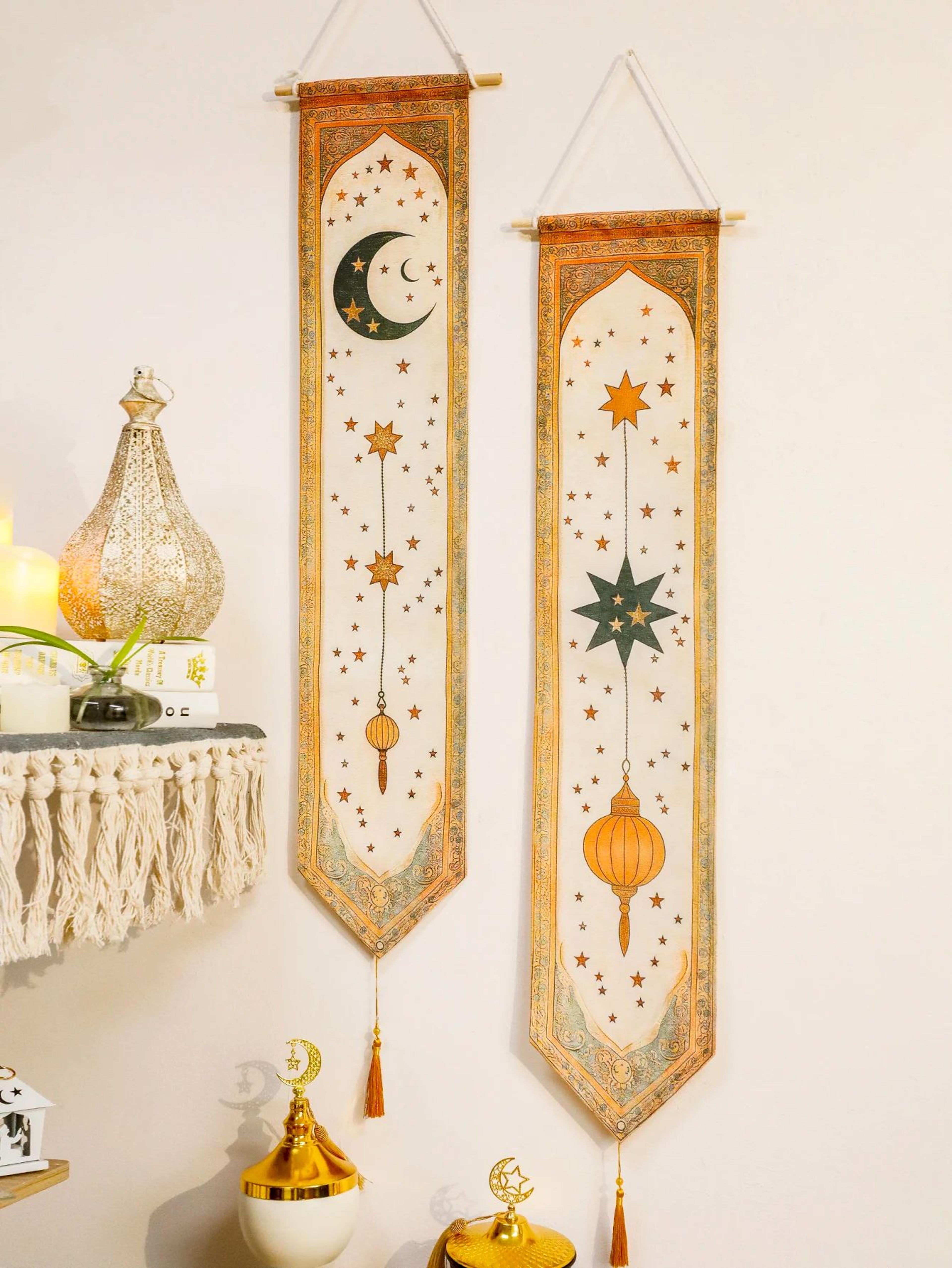 ramadan eid mubarak wall banner moon star islamic decor tapestry