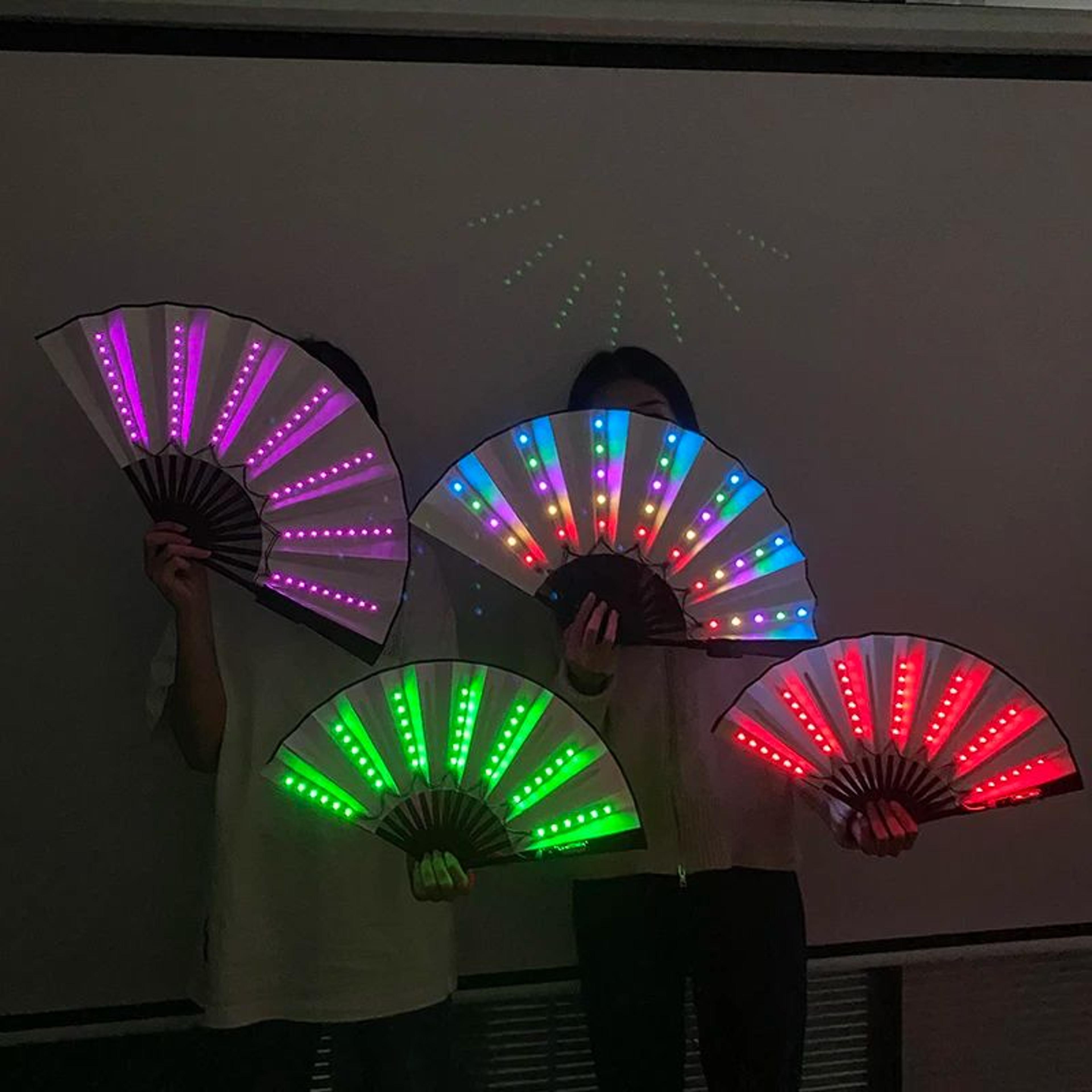 led neon folding fan light up party hand fan for events and festivals