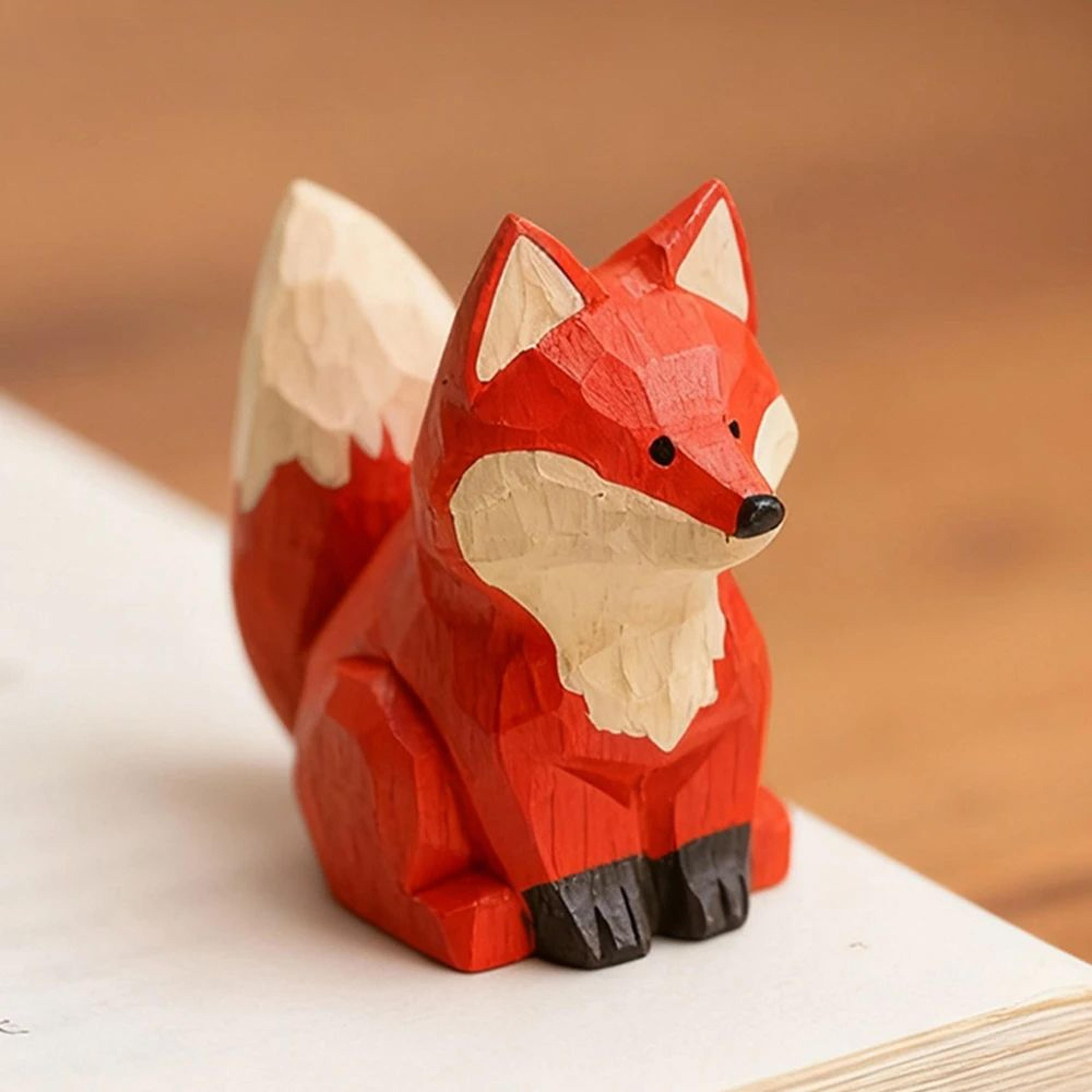 handmade wooden fox figurine rustic animal decor mini sculpture