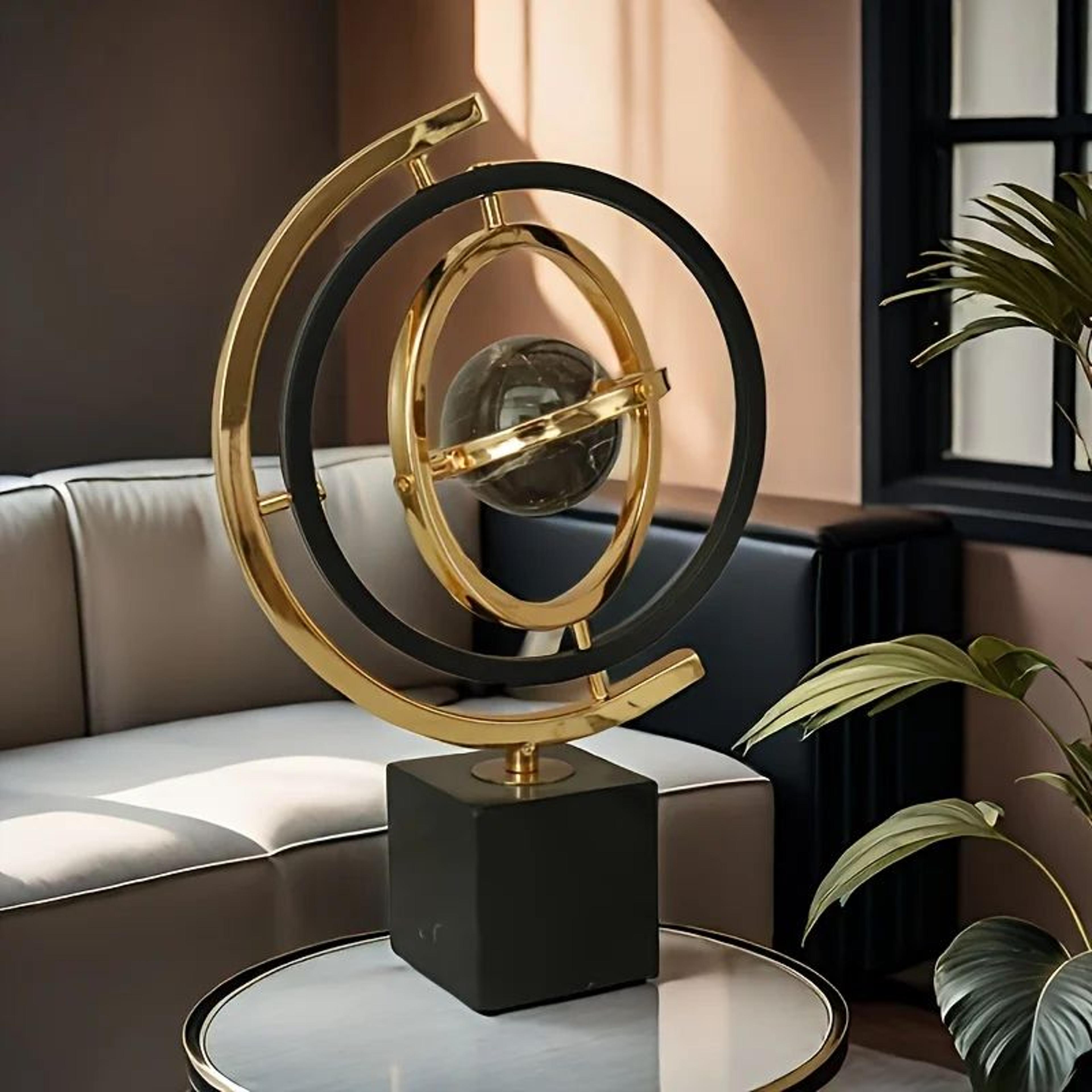 modern metal globe sculpture black gold abstract desk decor