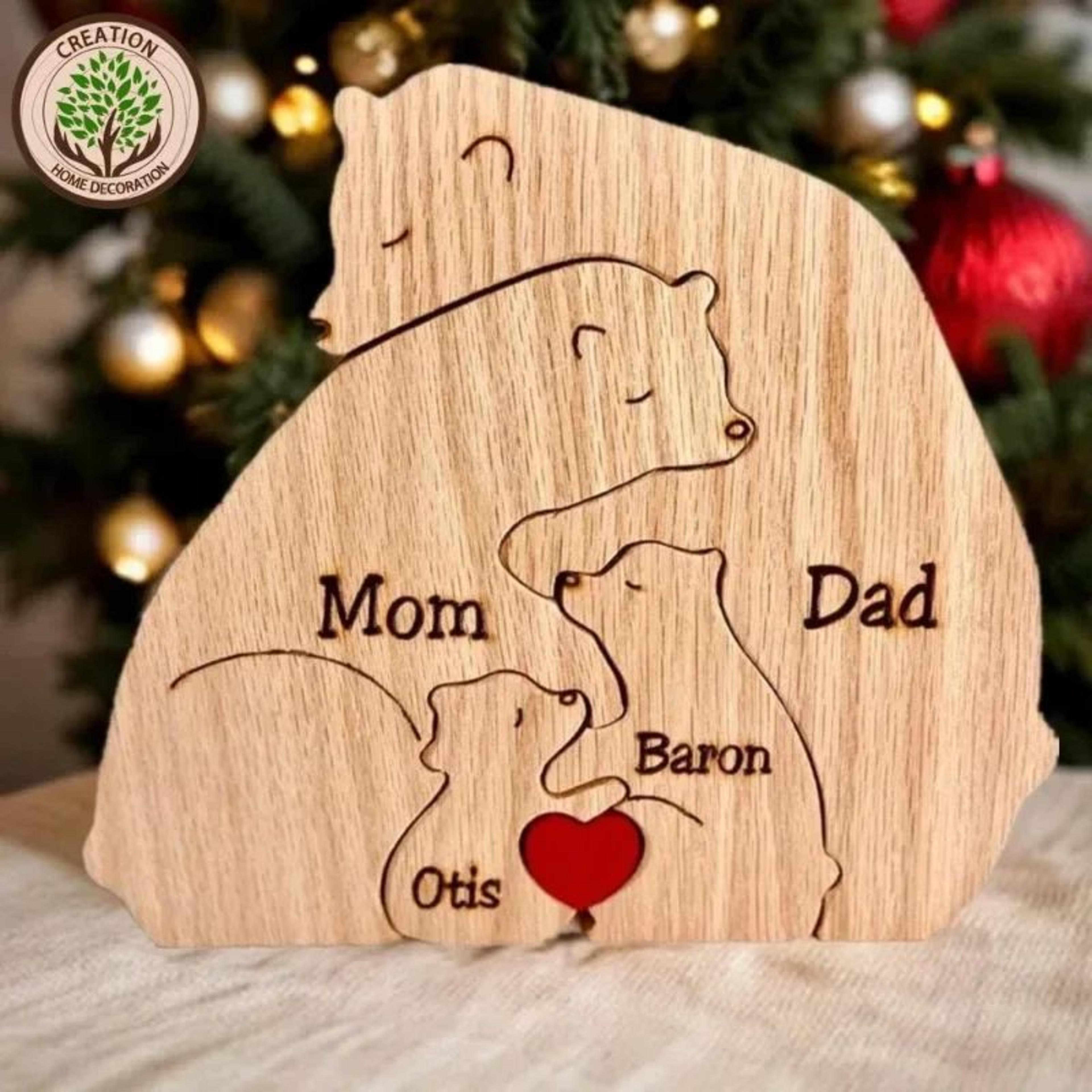 personalized bear family puzzle custom name wooden decor