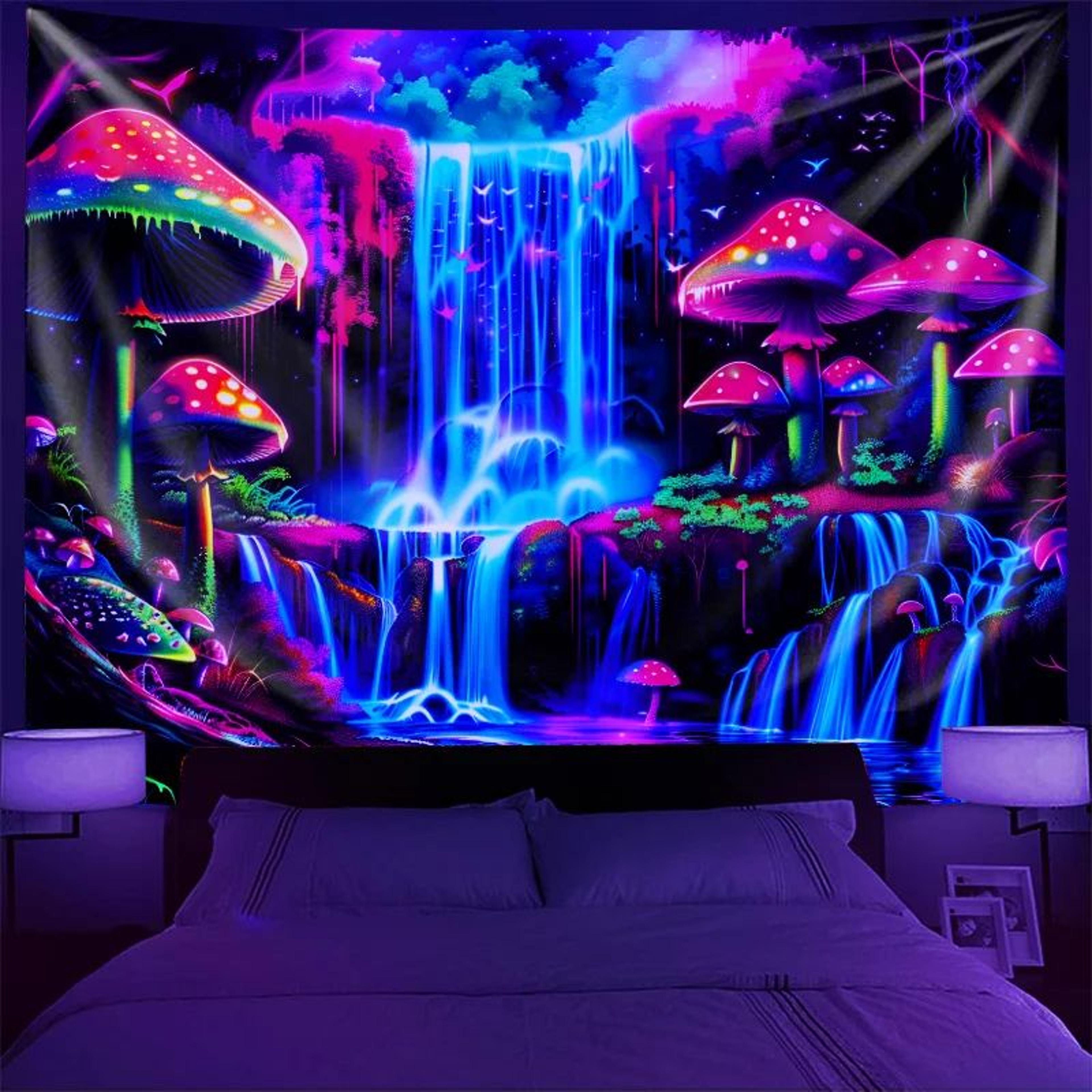 psychedelic forest tapestry waterfall wall hanging for bedroom and gaming room decor