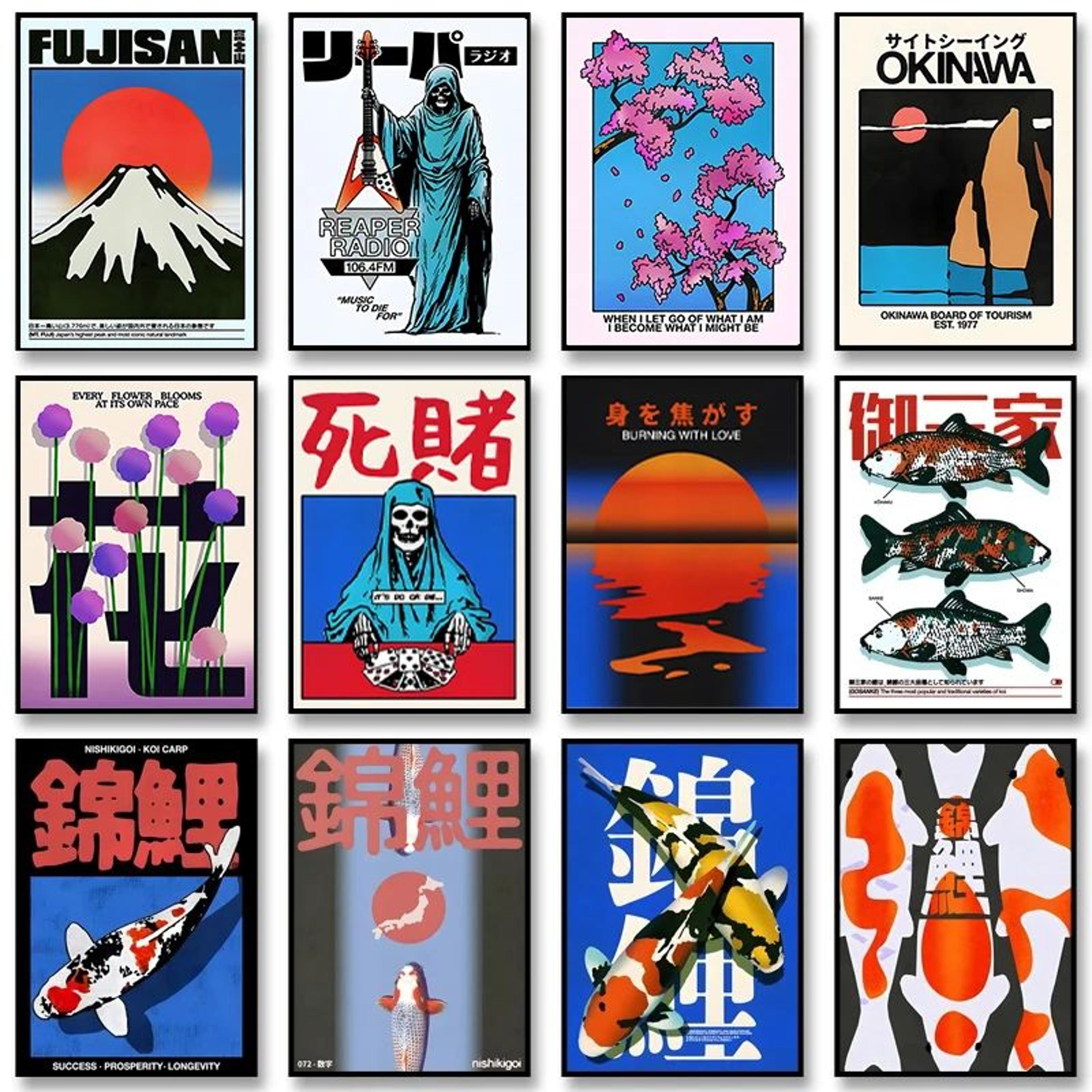 japanese koi fish canvas wall art retro abstract poster for living room bedroom decor