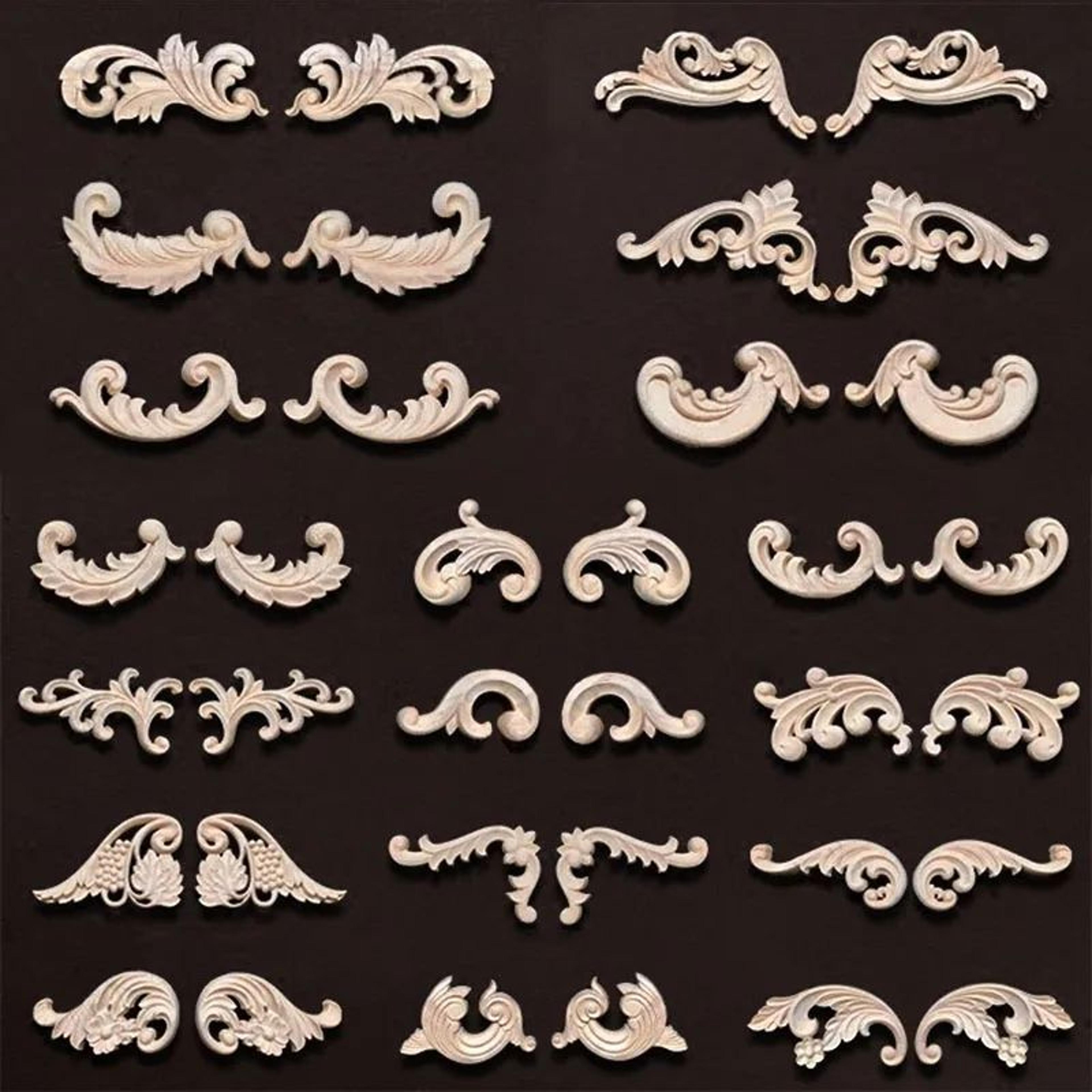 wood carved corner appliques decorative furniture trim floral wood onlays set
