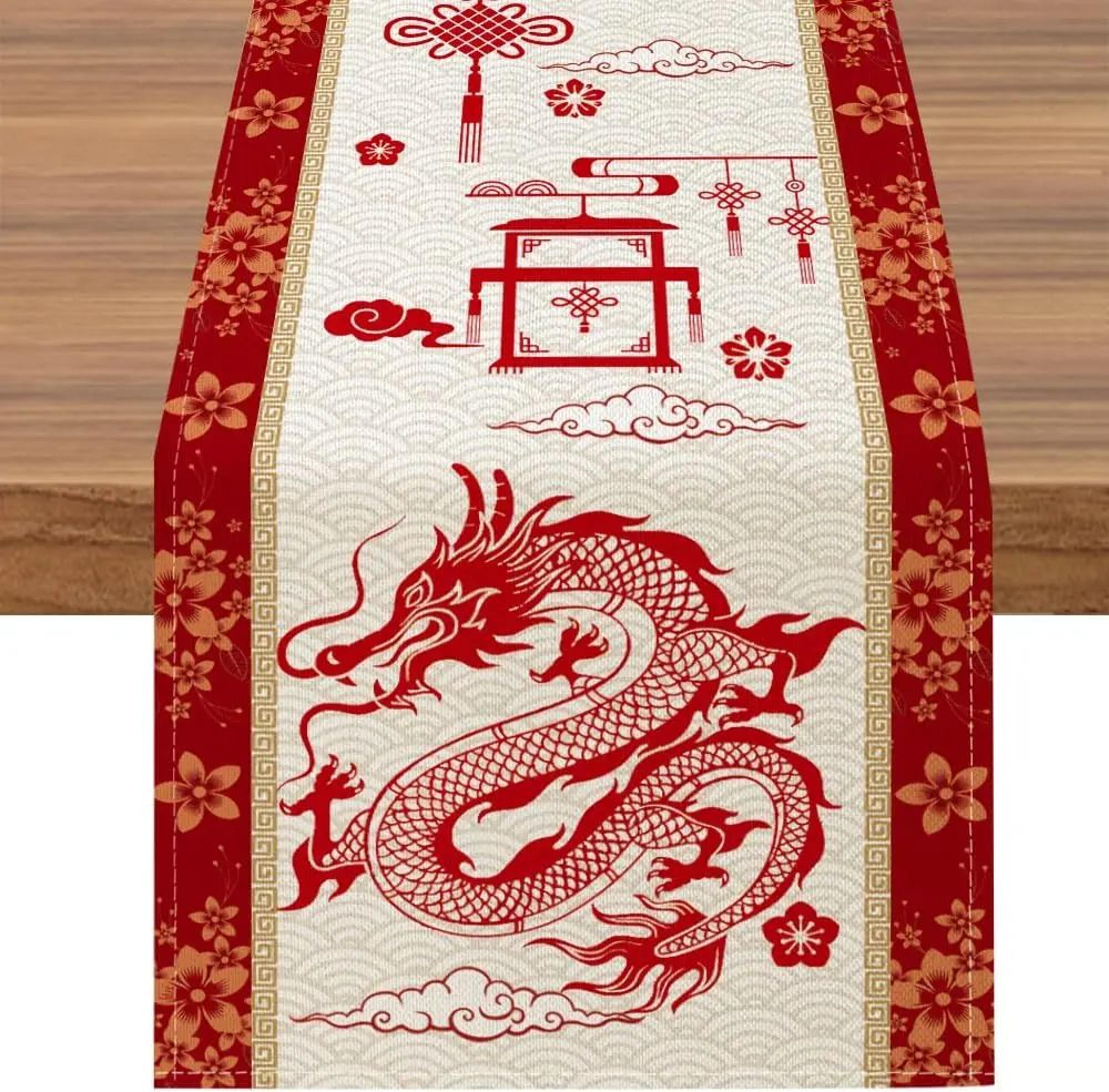 dragonfest chinese new year table runner spring festival dining decor