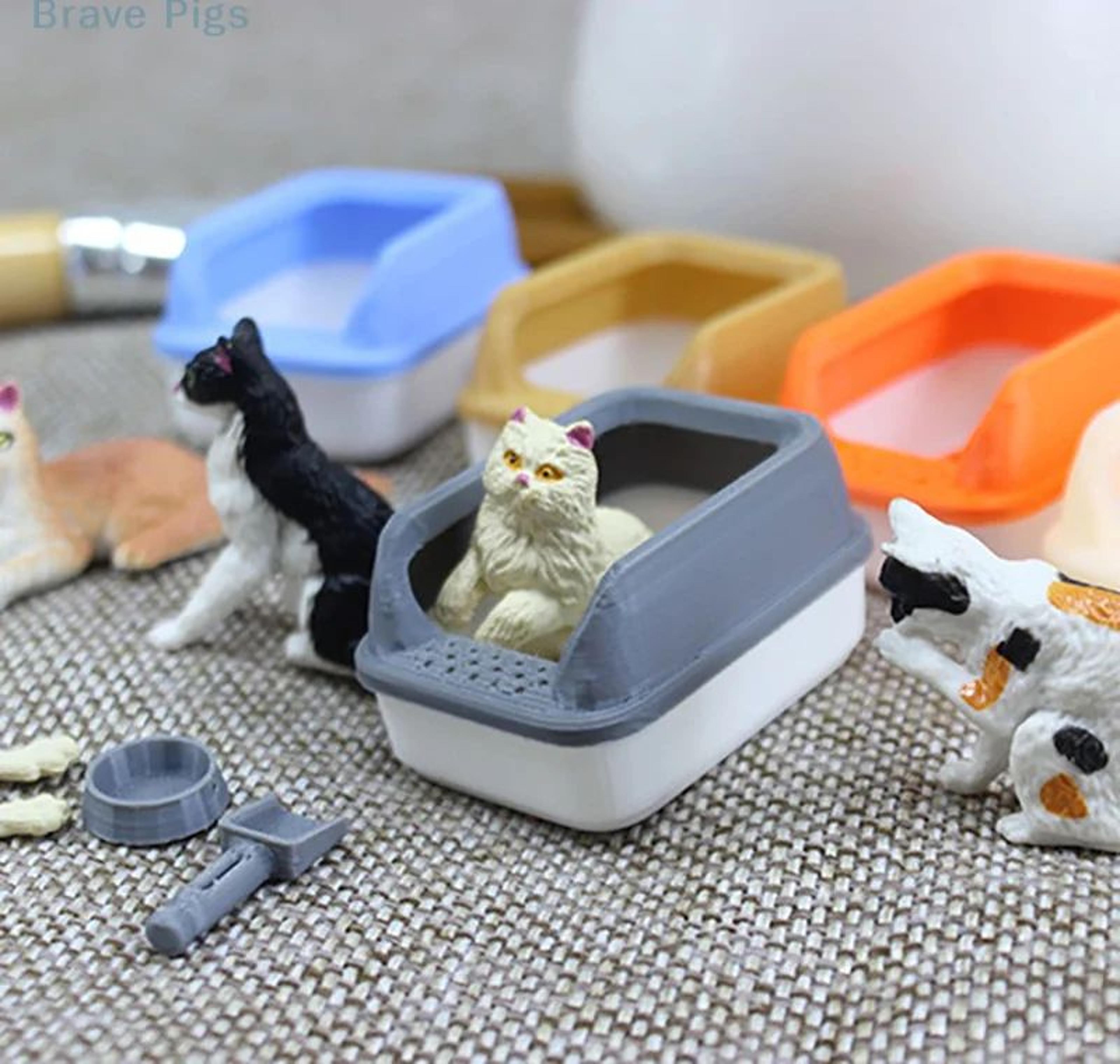 mini cat litter box set dollhouse pet accessories toy