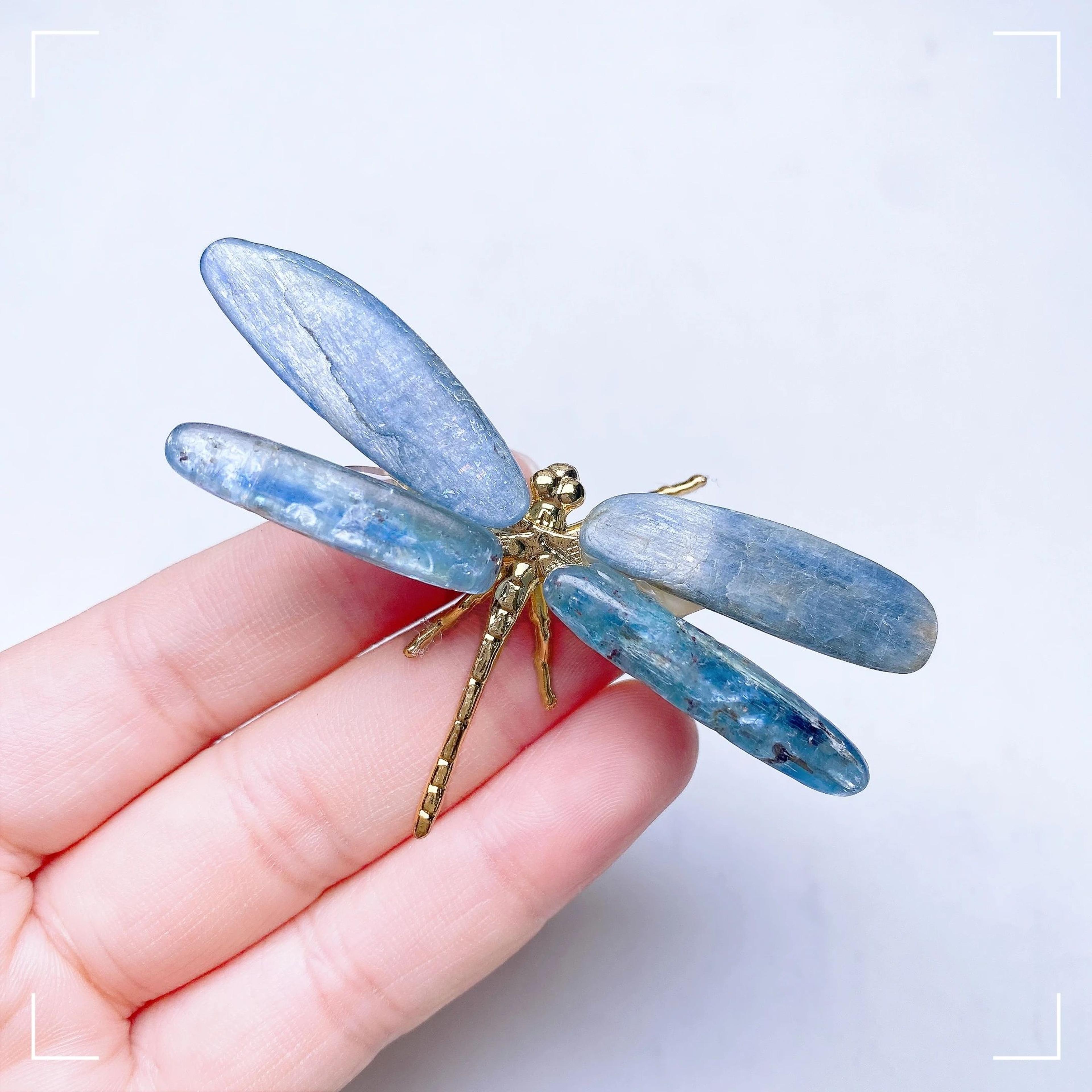 kyanite crystal dragonfly figurine handmade gemstone butterfly decor