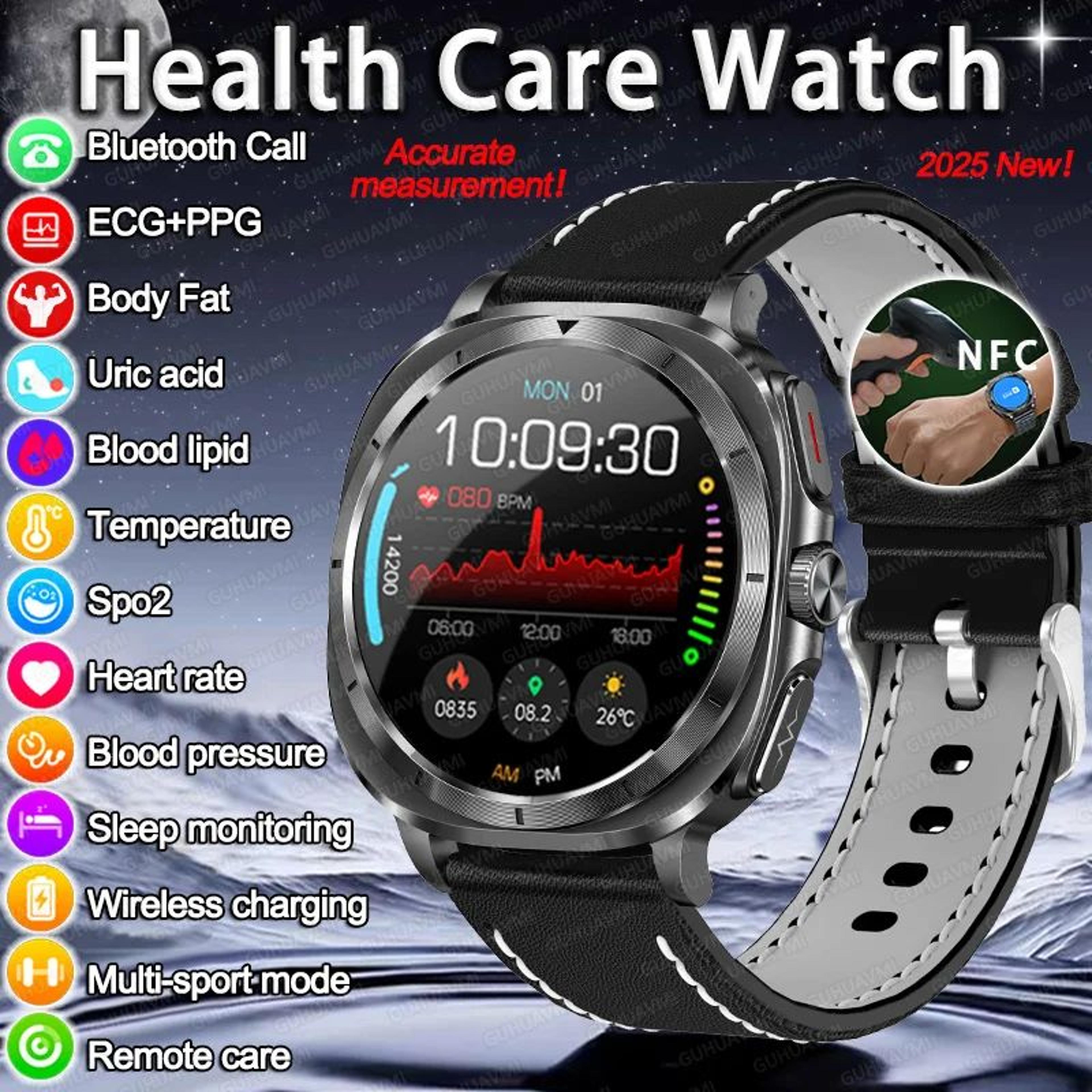 ai ecg health smartwatch with blood pressure nfc and body analysis