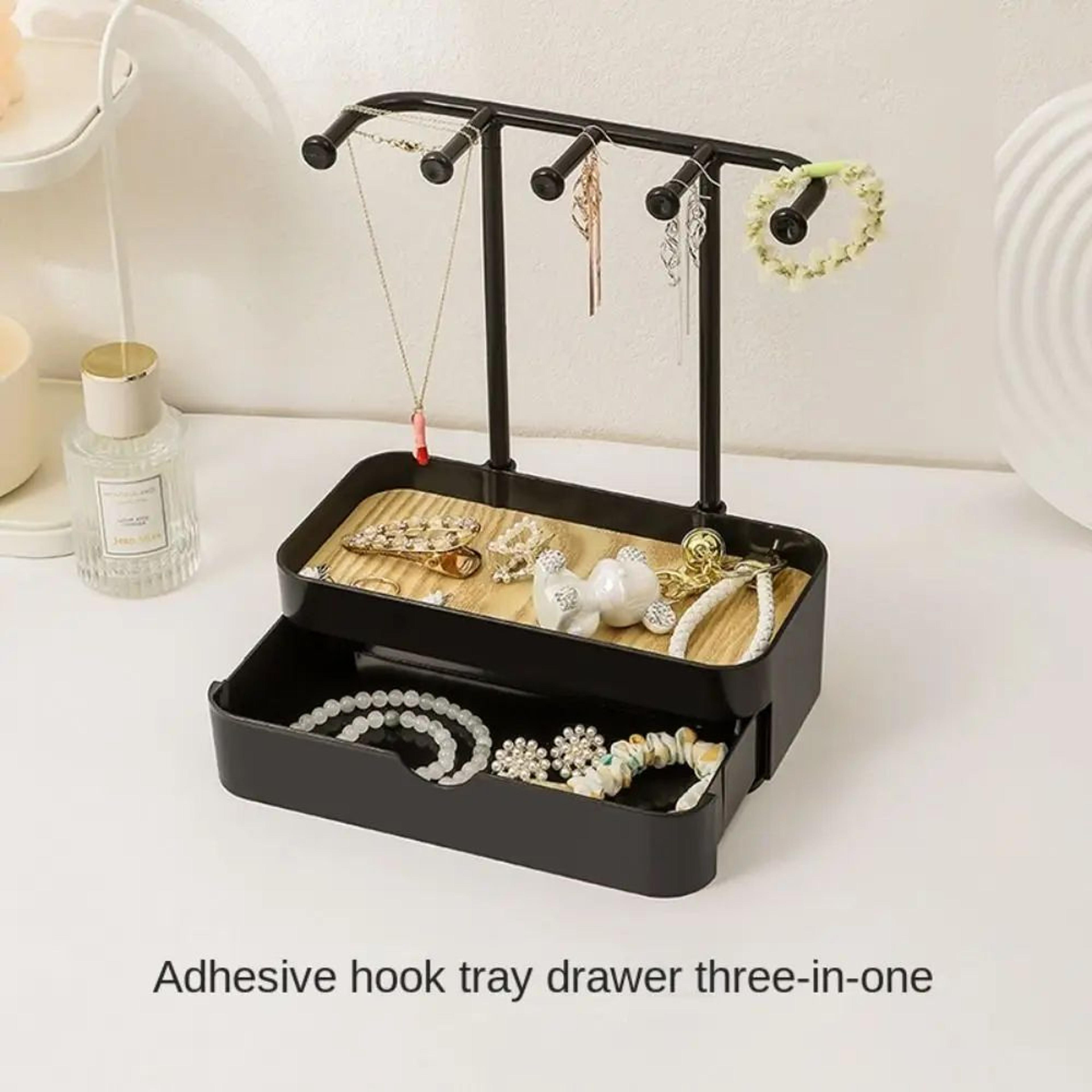 wooden jewelry display rack with drawer storage