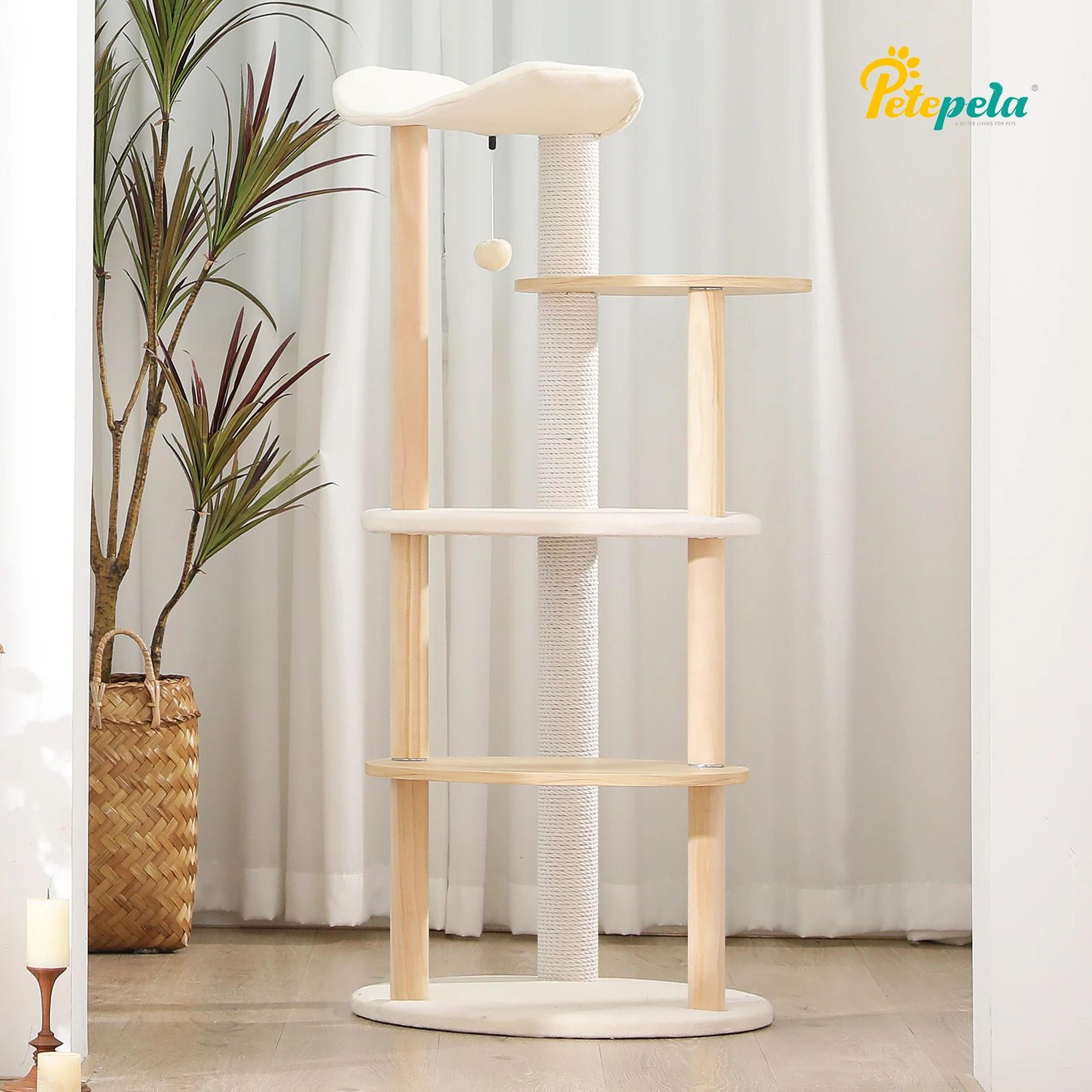 skypaws modern wooden cat tree tower with scratching post and condo