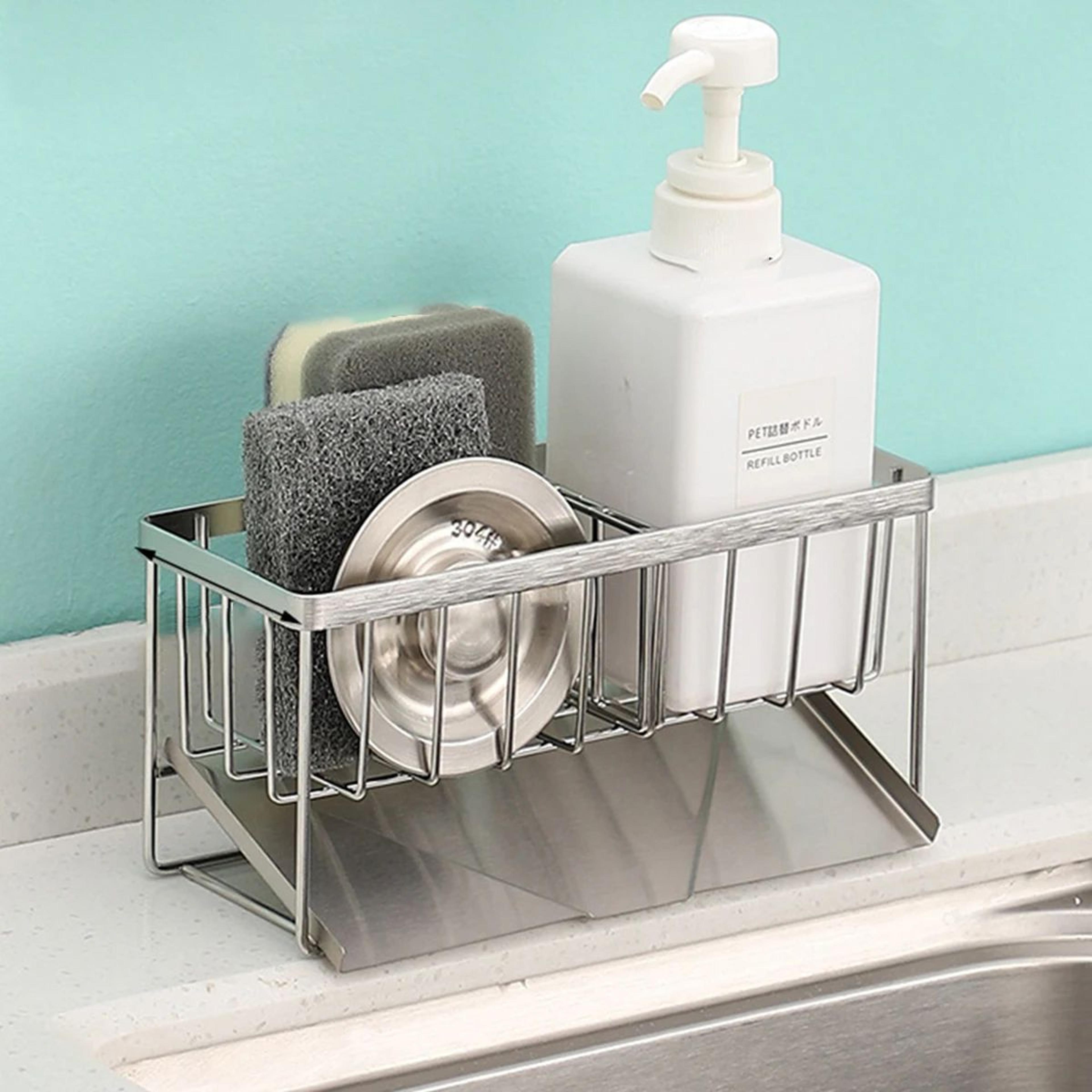 stainless steel sink sponge holder kitchen organizer with drain tray