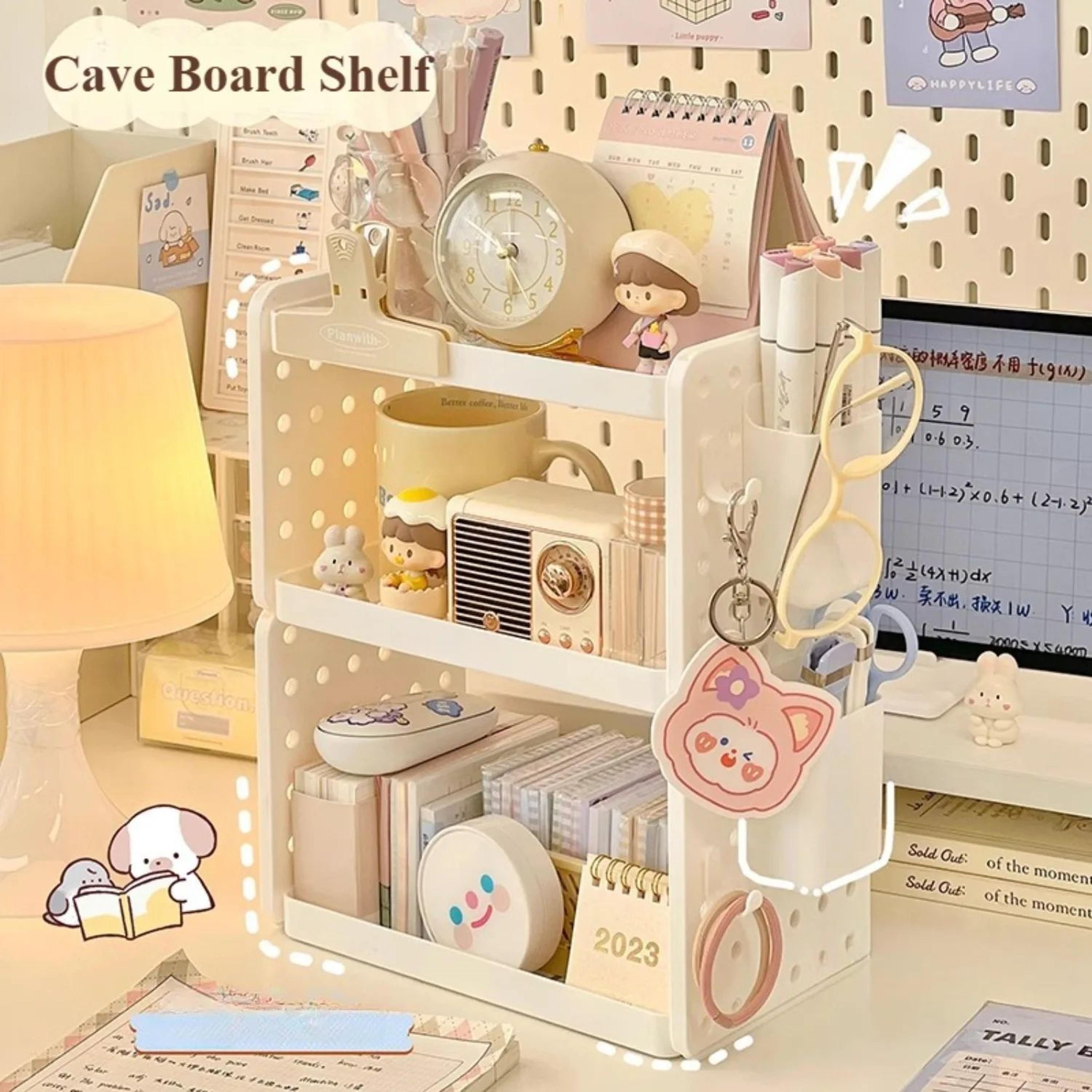 3 tier desktop organizer shelf with pegboard and pen holder