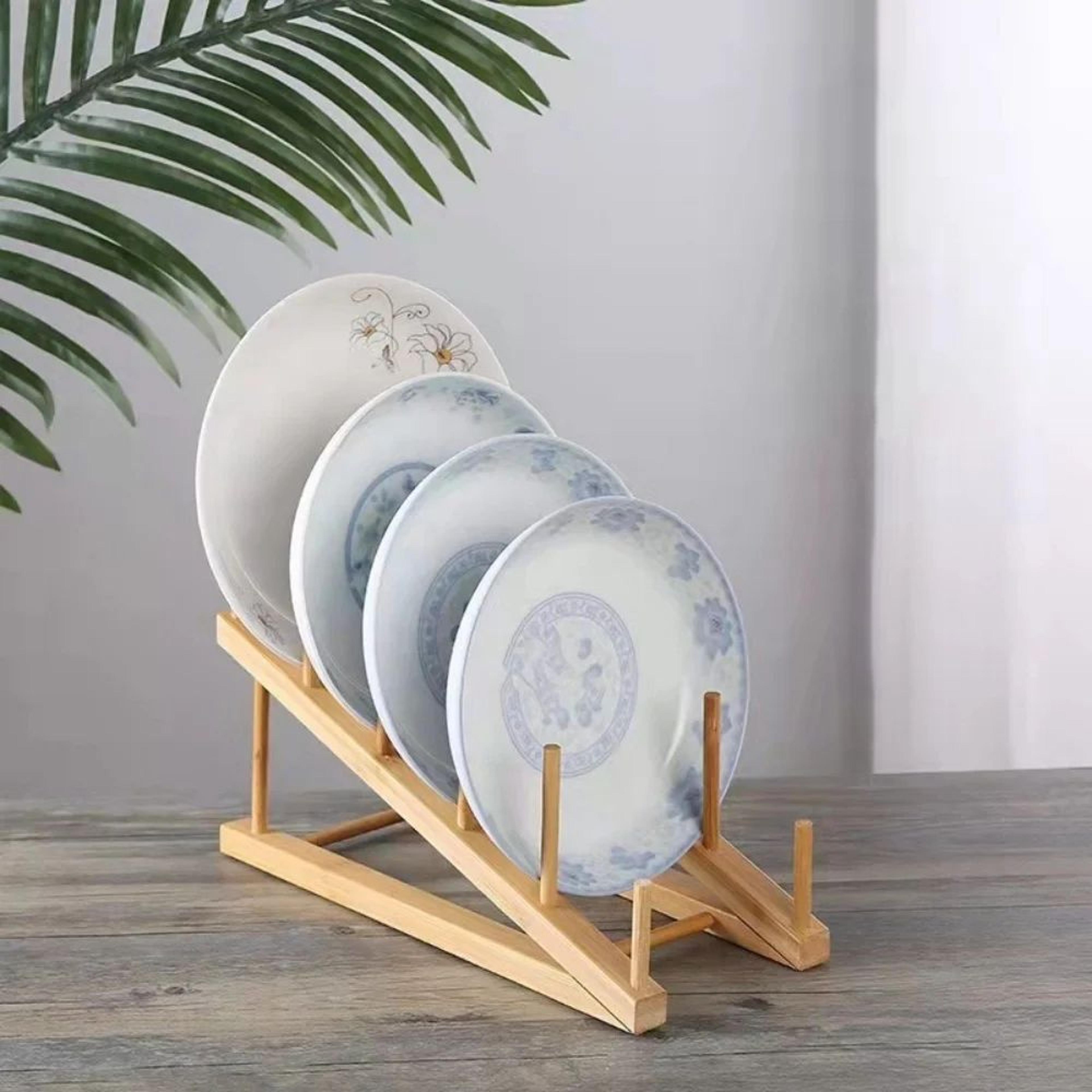 bamboo kitchen organizer rack for plates lids and cutting boards