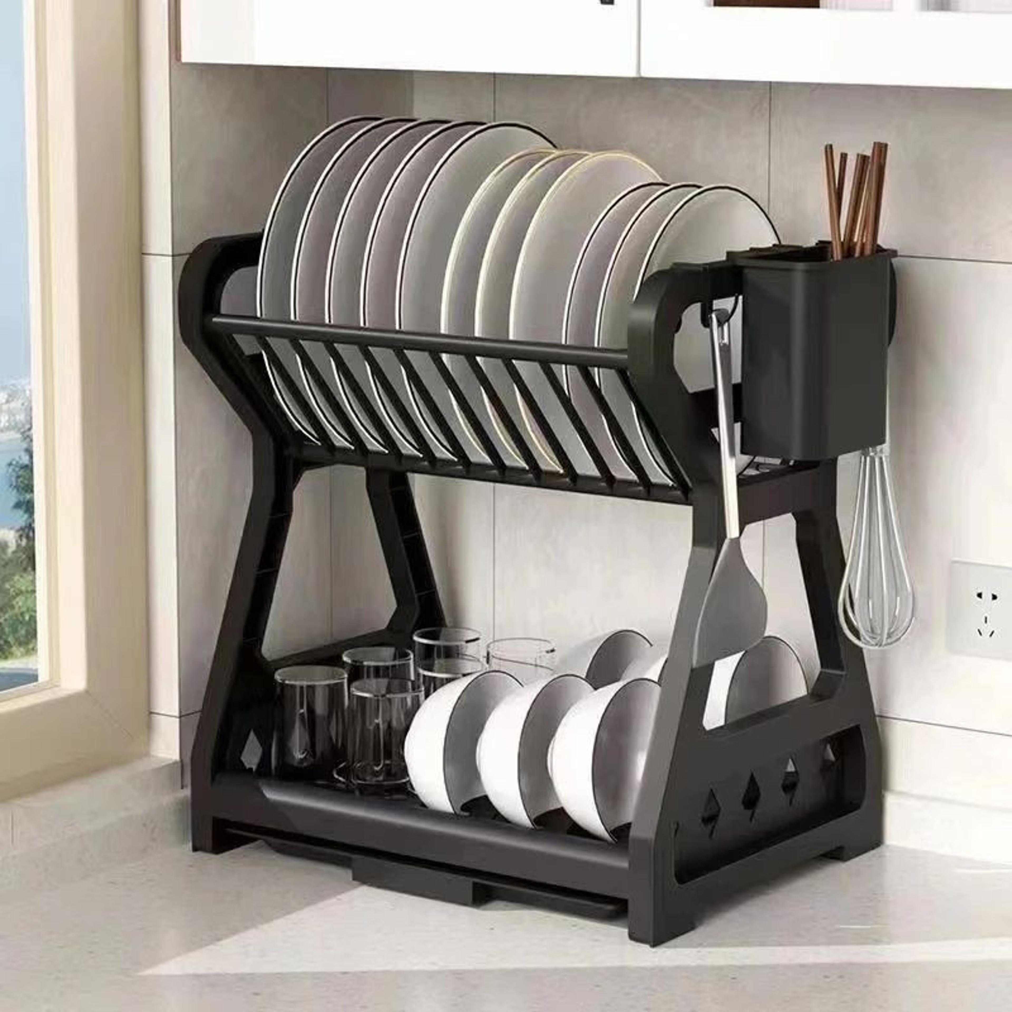 multi layer dish and utensil storage rack with chopstick holder