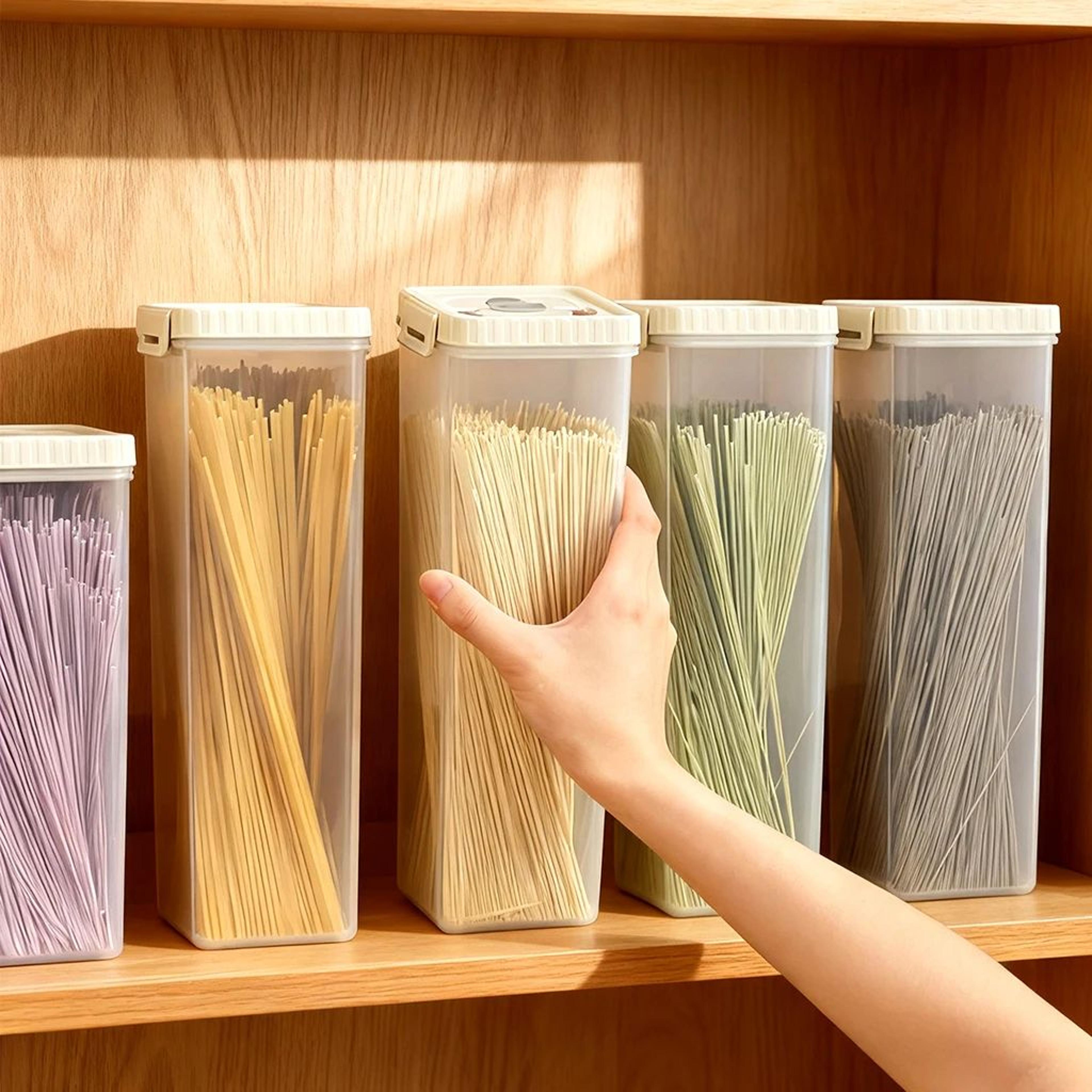 airtight pasta storage container with handle for spaghetti and noodles